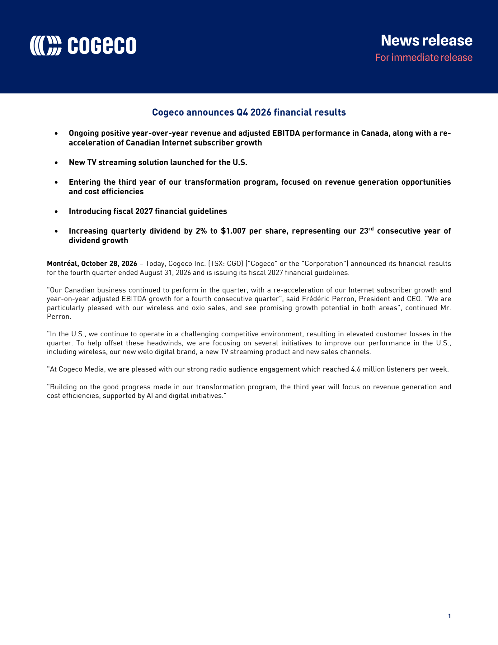 Cogeco (CGO) Q4 2026 Earnings Results & Call Transcript