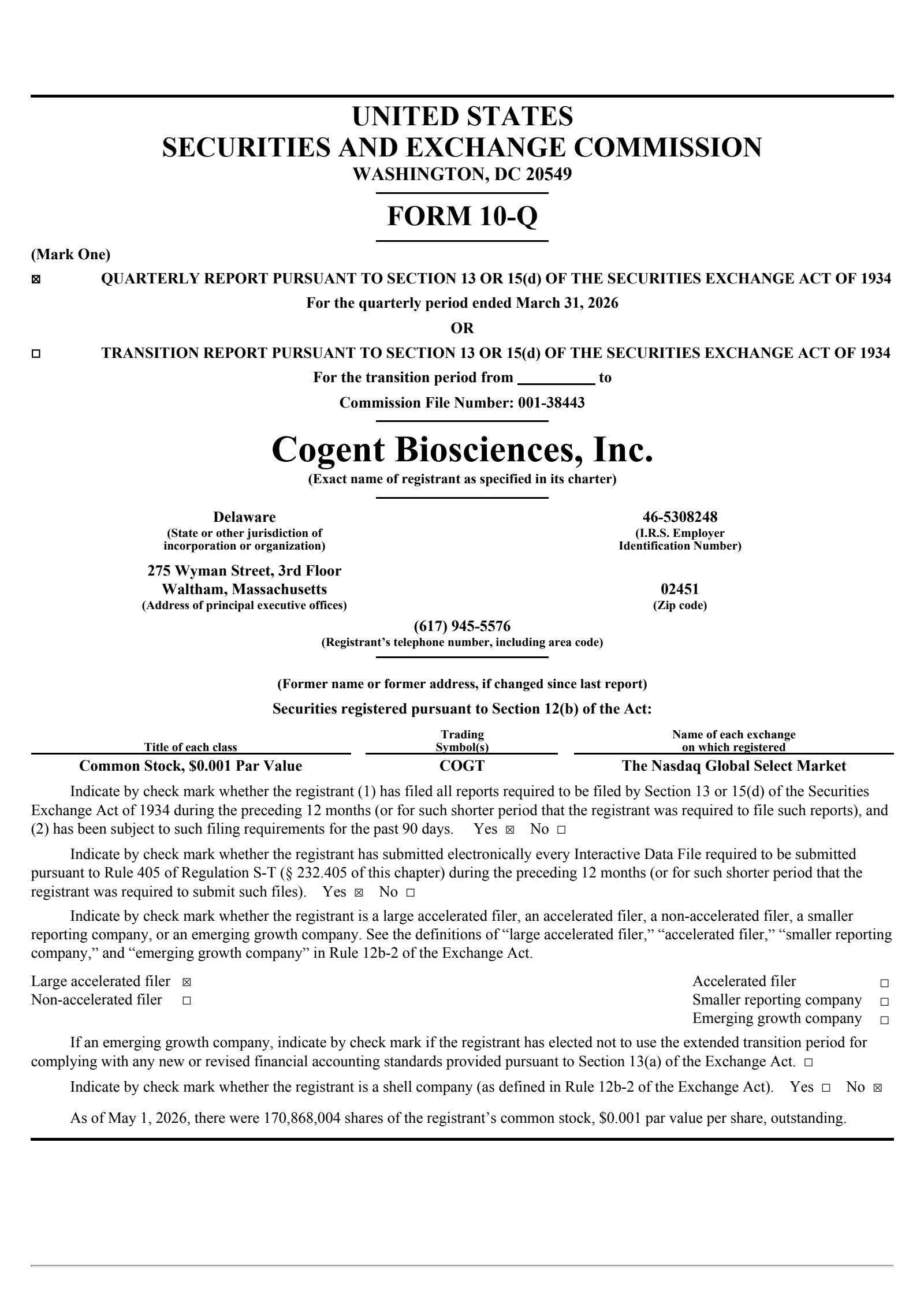 Cogent Biosciences' Q1 2026 Quarterly report
