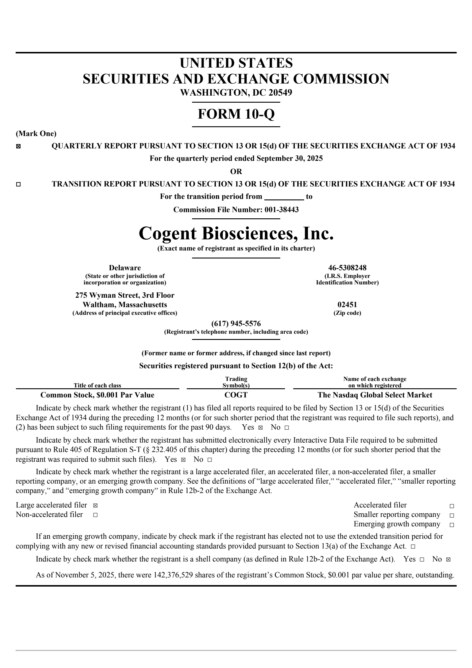 Cogent Biosciences' Q3 2025 Quarterly Report