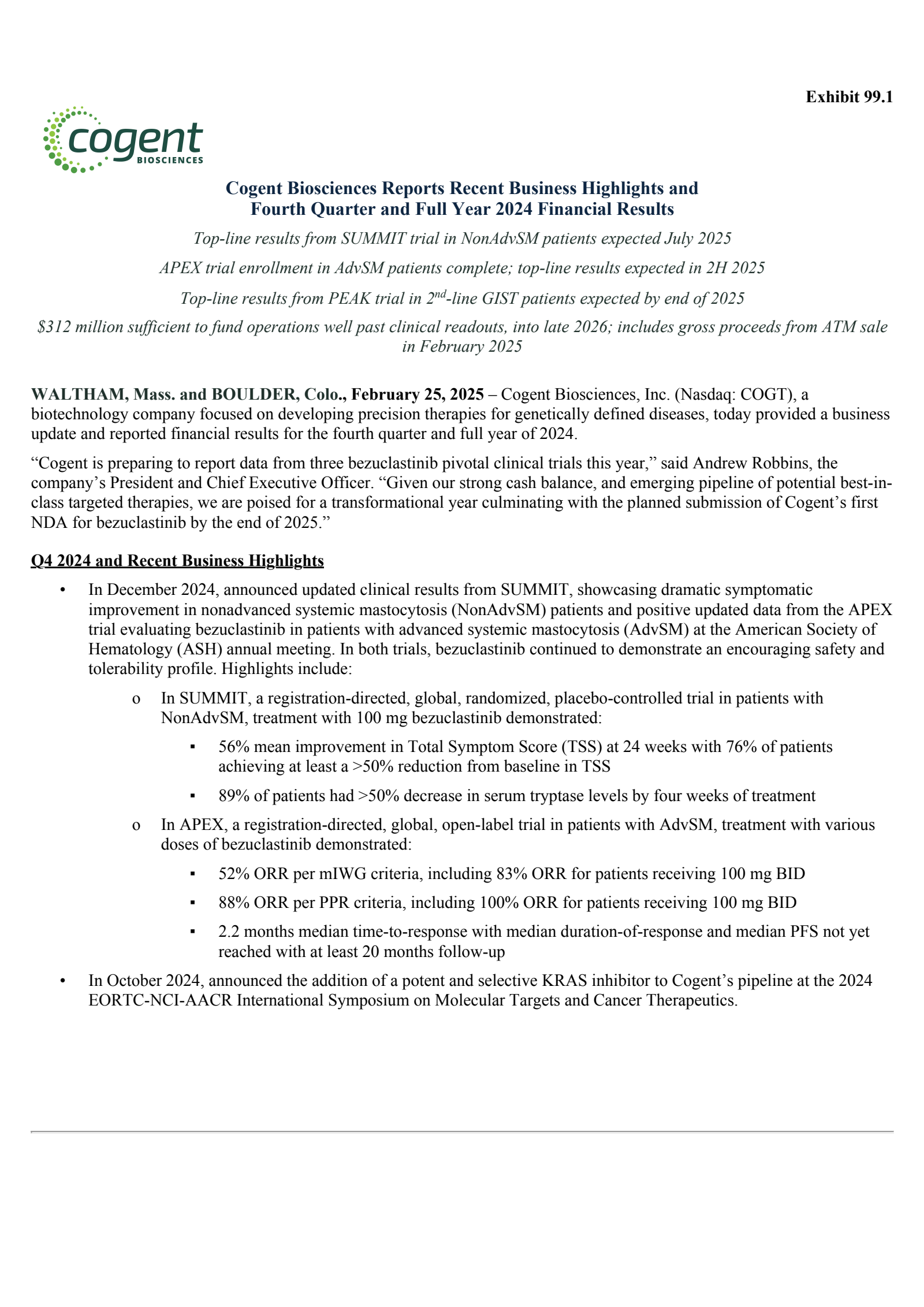 COGT Q4 2024 Earnings Report on 2/25/2025