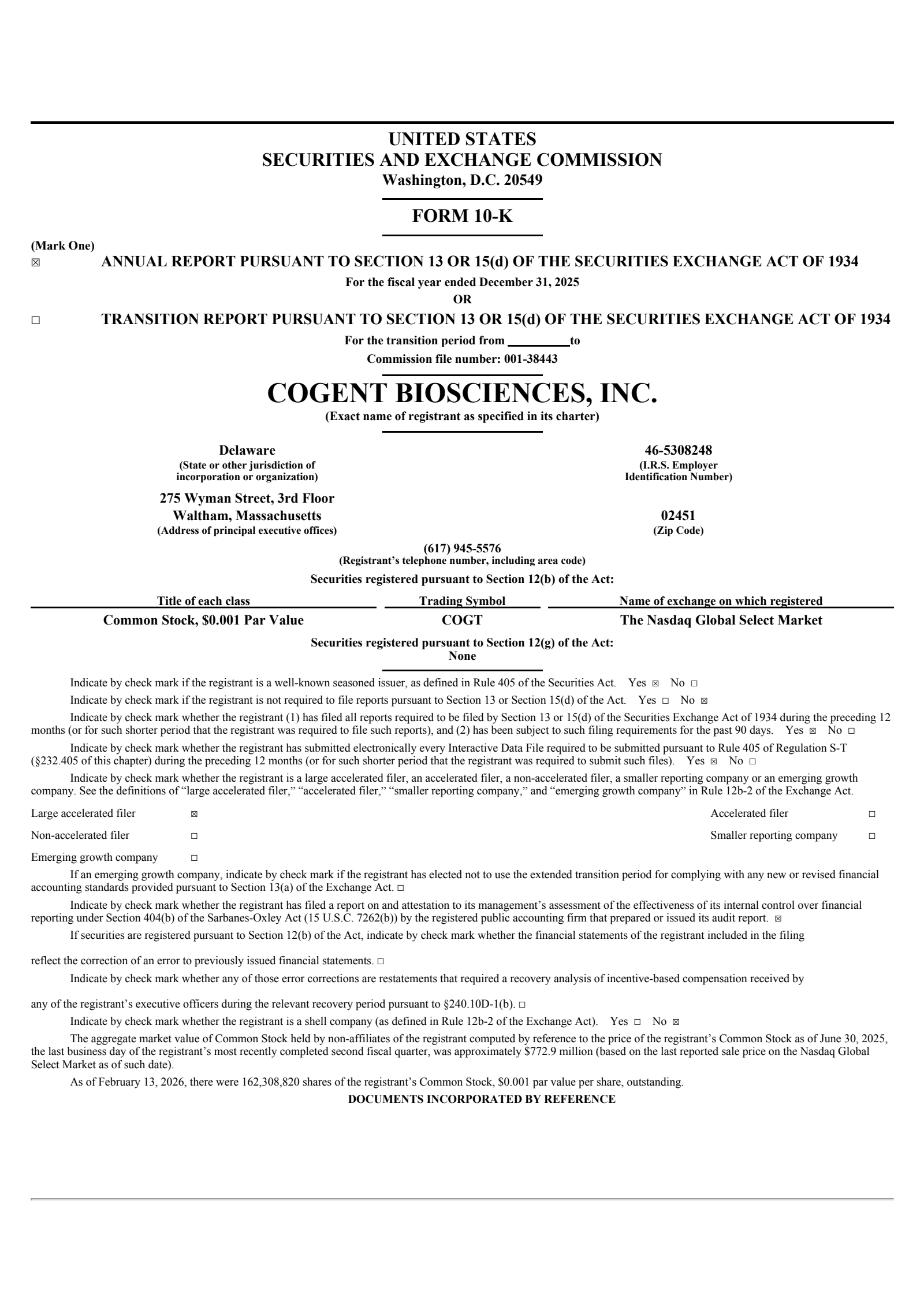 Cogent Biosciences' Q4 2025 Annual report