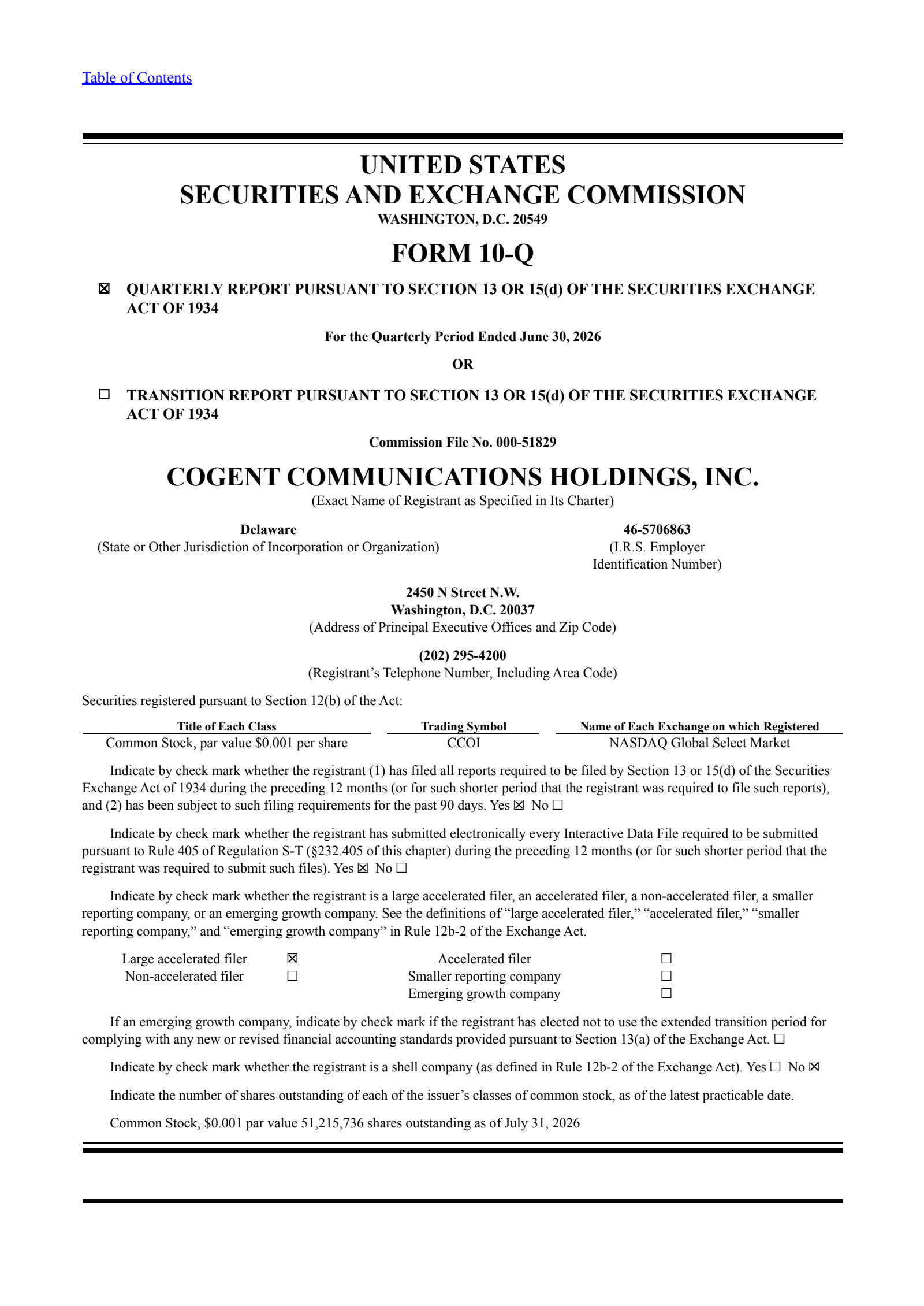 Cogent Communications' Q2 2026 Quarterly report