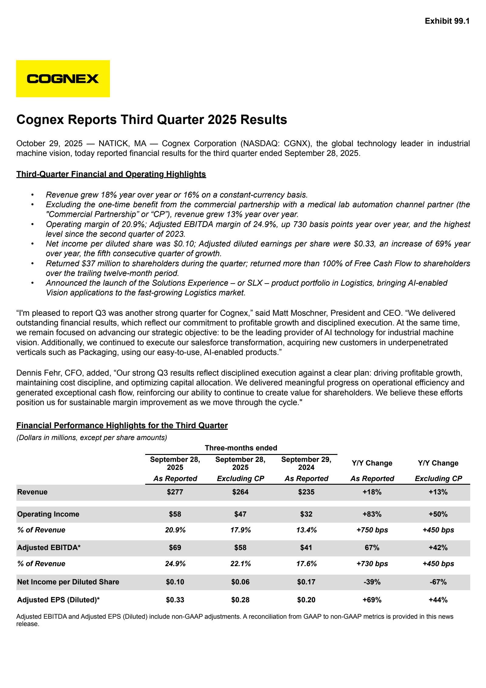Cognex's Q3 2025 Earnings Release