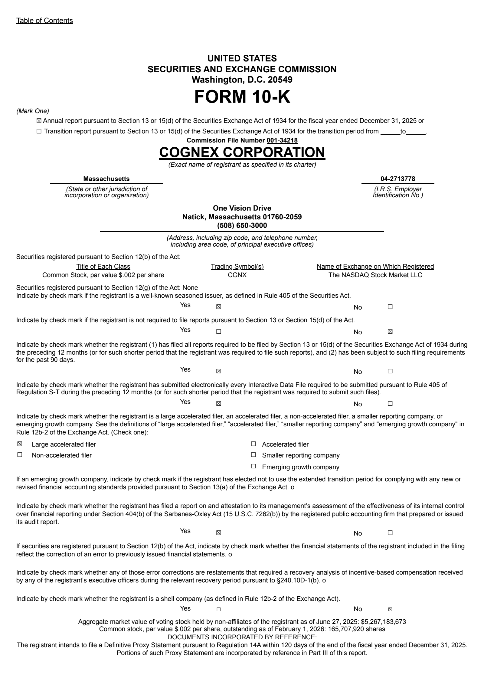 Cognex's Q4 2025 Annual report