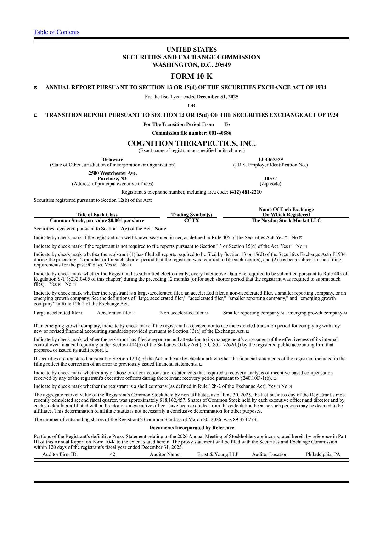 Cognition Therapeutics' Q4 2025 Annual report