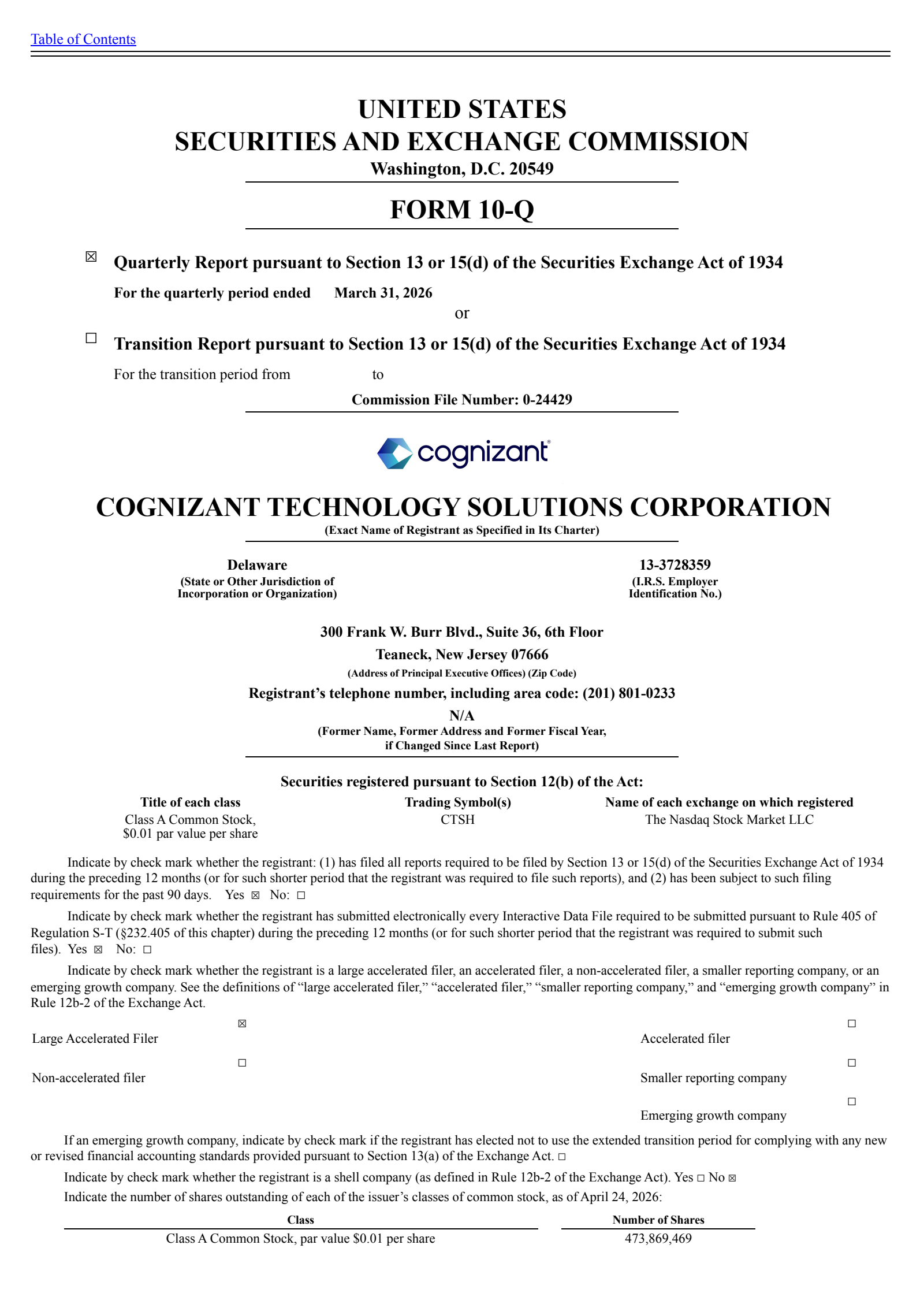 Cognizant Technology Solutions' Q1 2026 Quarterly report