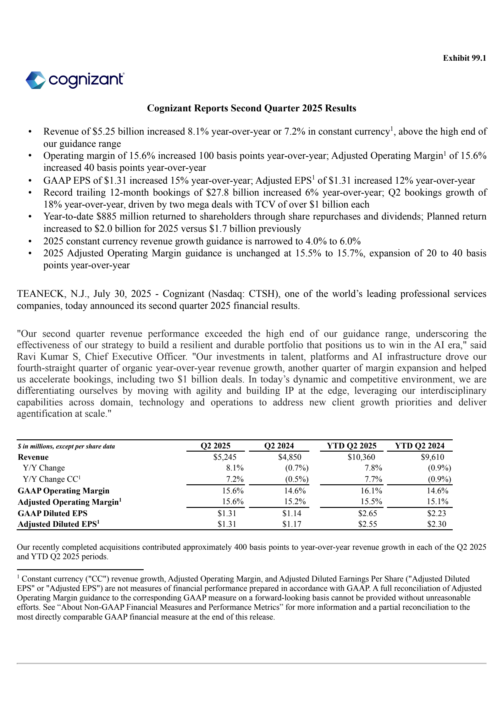 Cognizant Technology Solutions' Q2 2025 Press Release