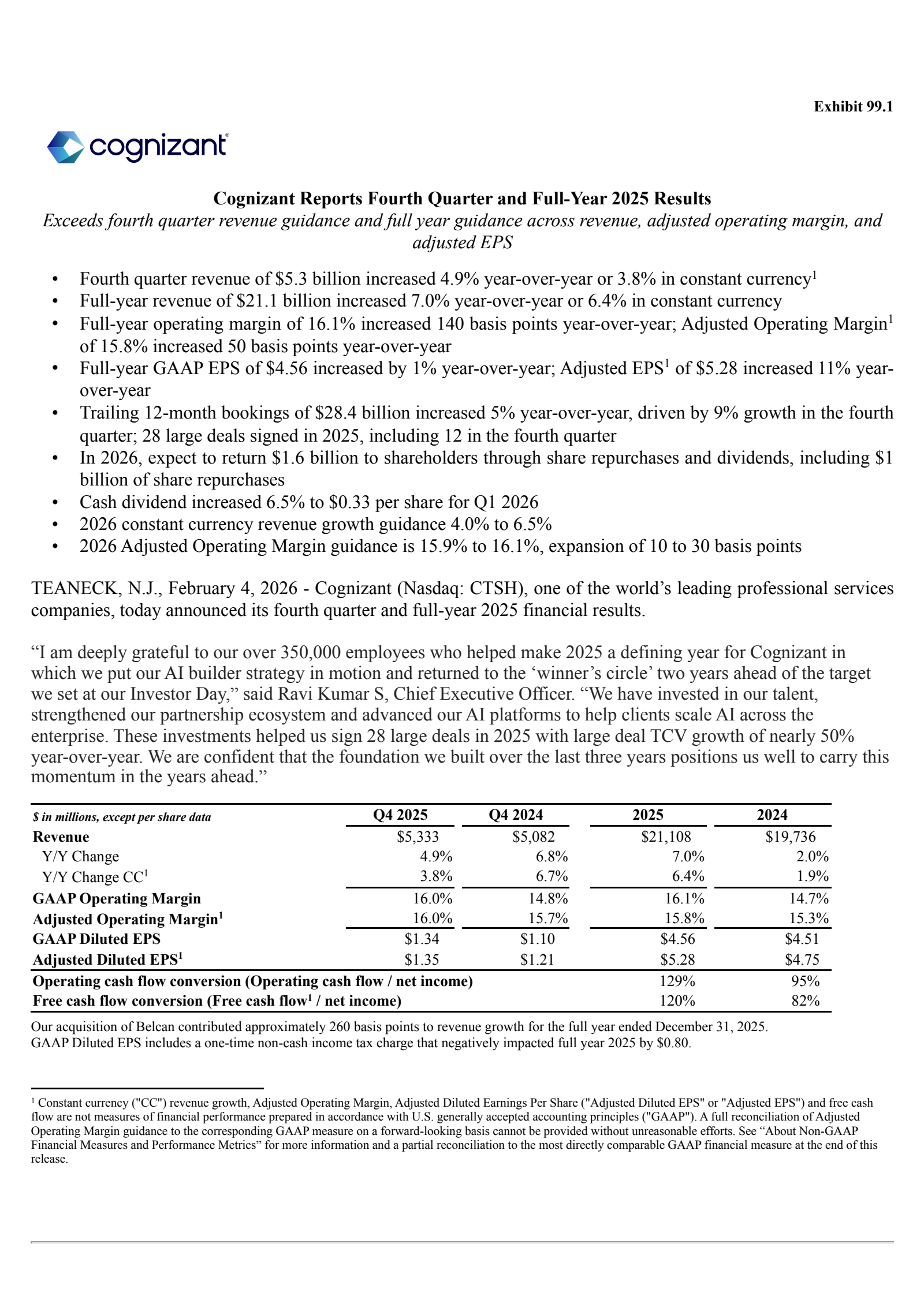 Cognizant Technology Solutions' Q4 2025 Press Release