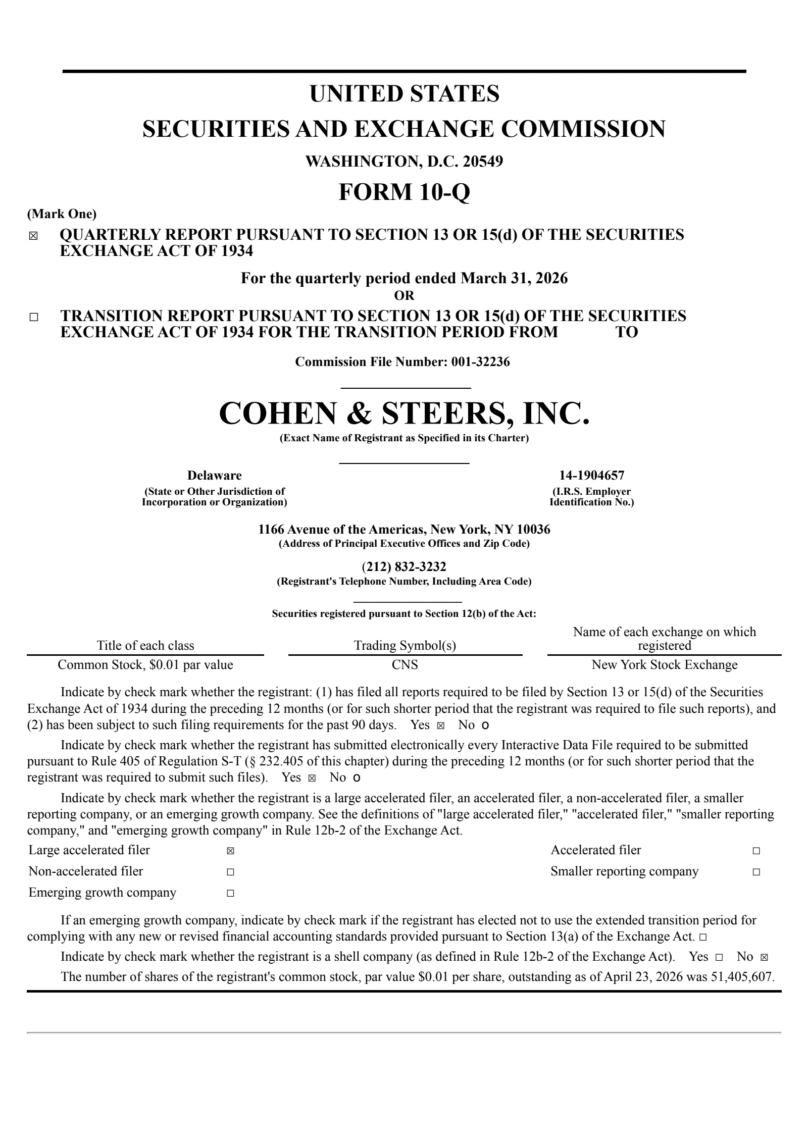 Cohen & Steers' Q1 2026 Quarterly report