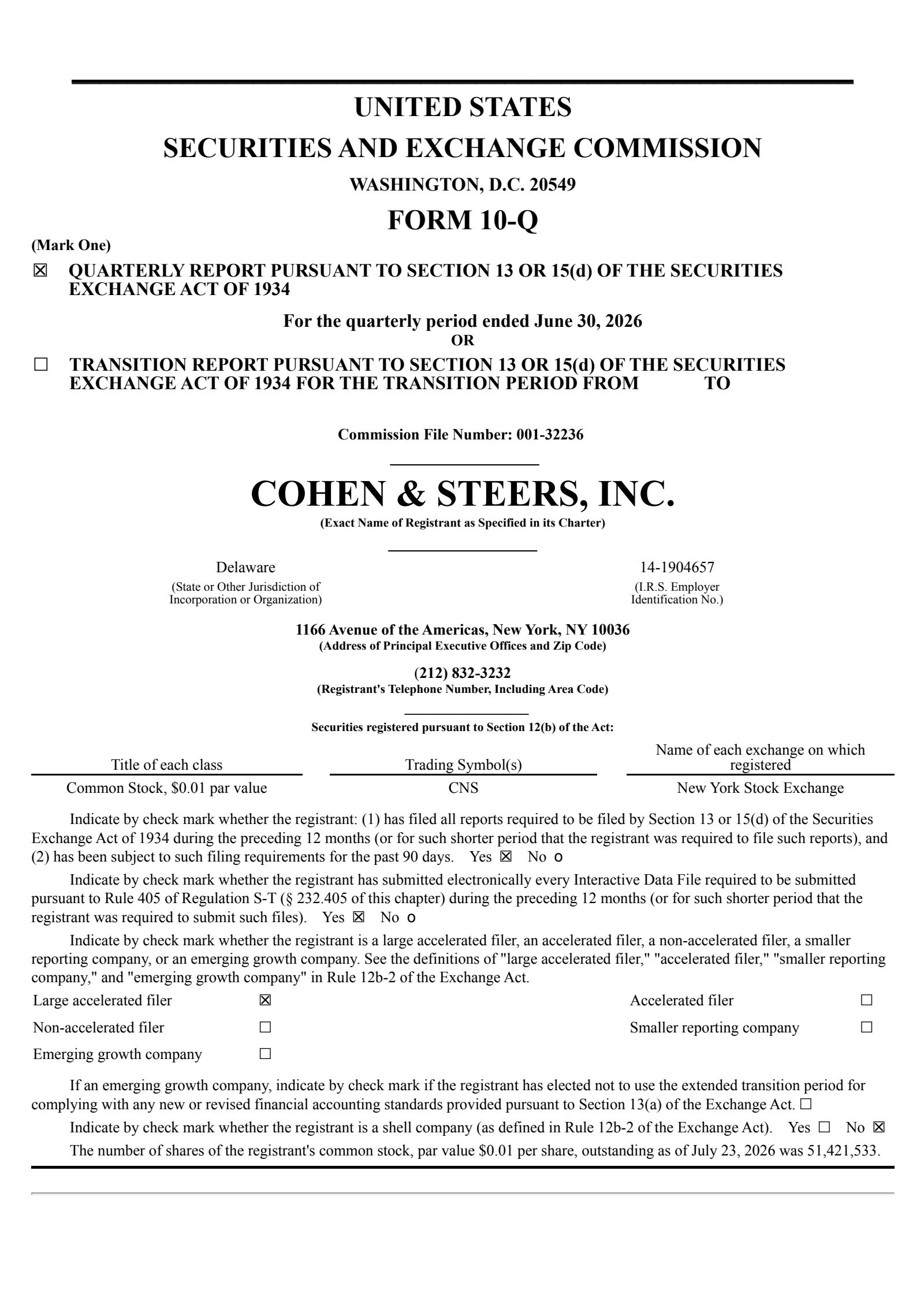 Cohen & Steers' Q2 2026 Quarterly report