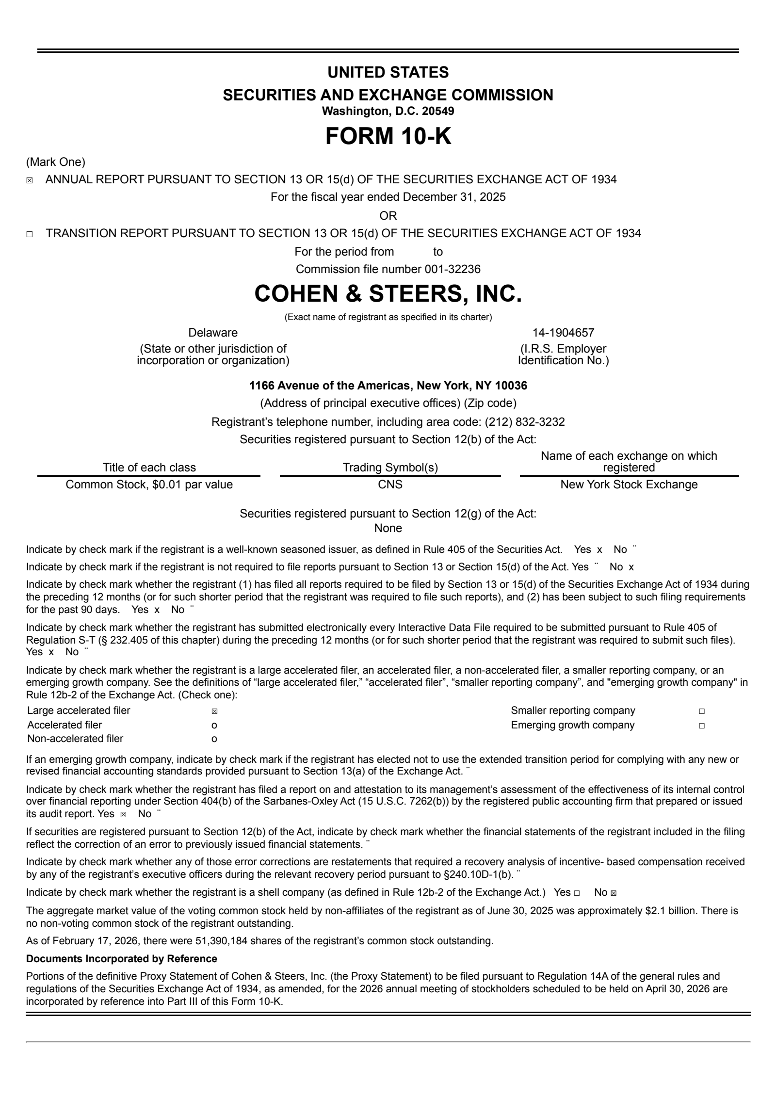 Cohen & Steers' Q4 2025 Annual report