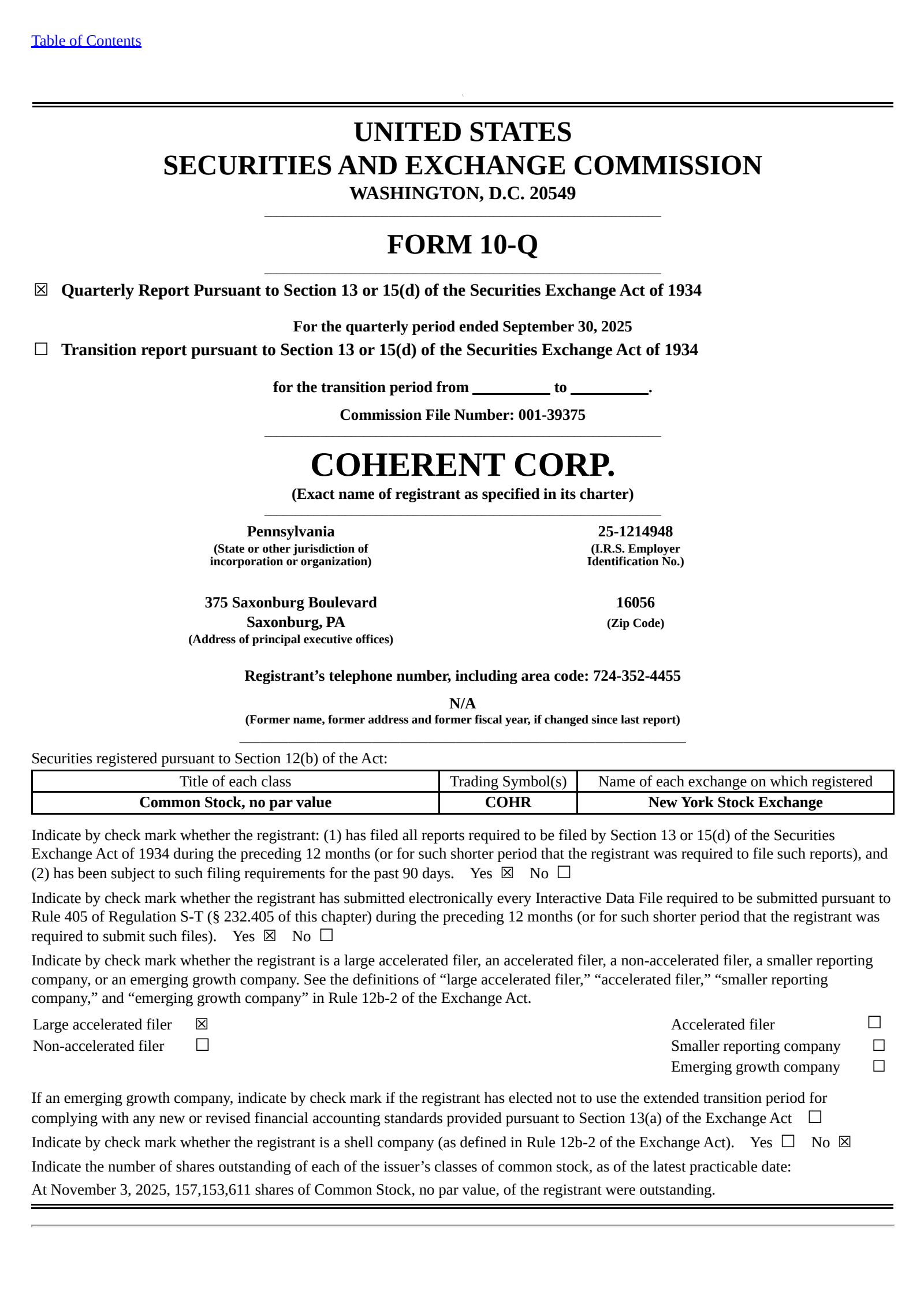 Coherent's Q1 2026 Quarterly Report