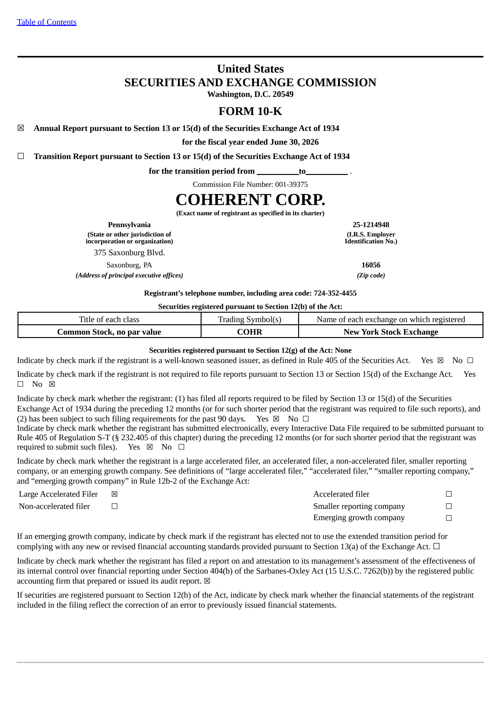 Coherent's Q4 2026 Annual report