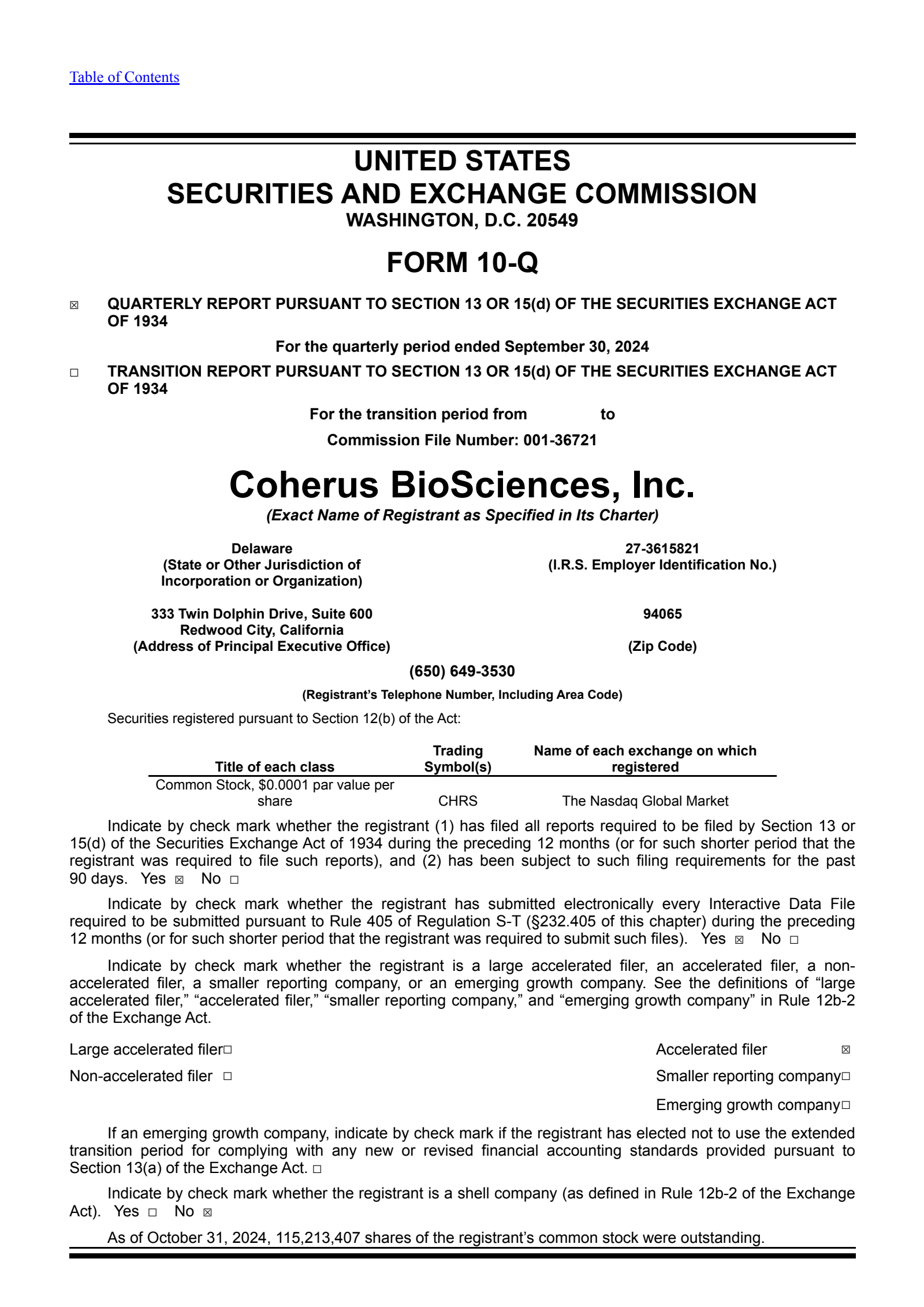 Coherus Oncology's Q3 2024 Quarterly report