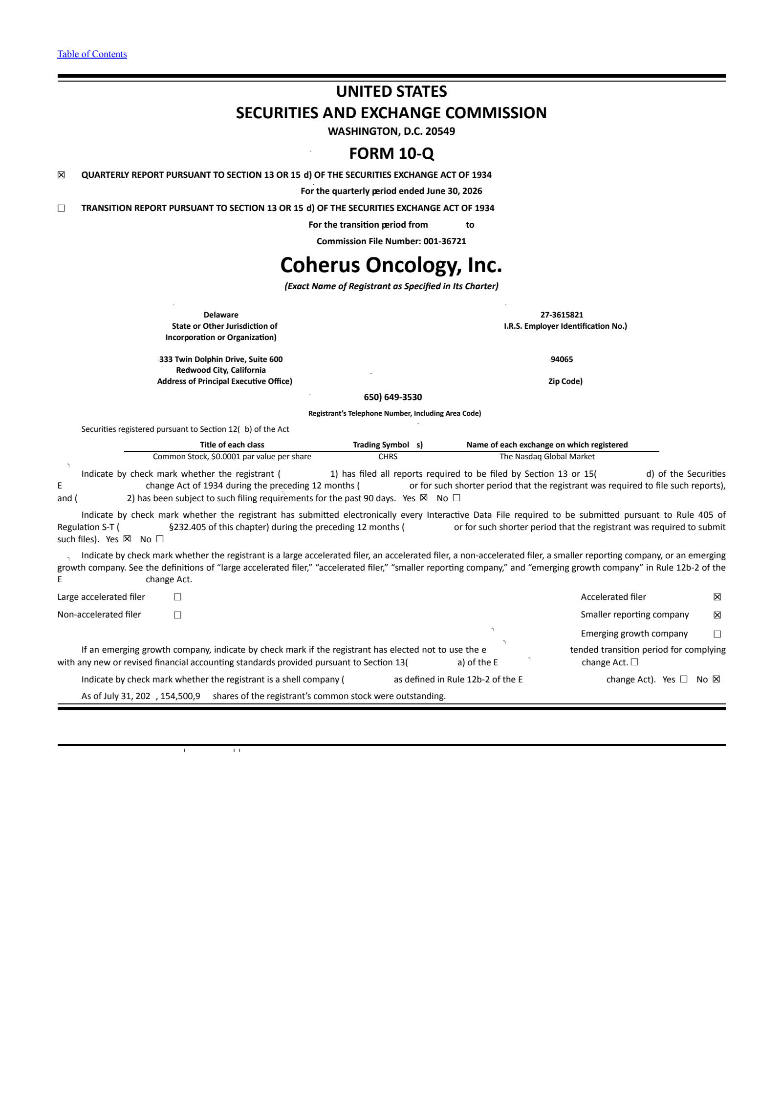 Coherus Oncology's Q2 2026 Quarterly report