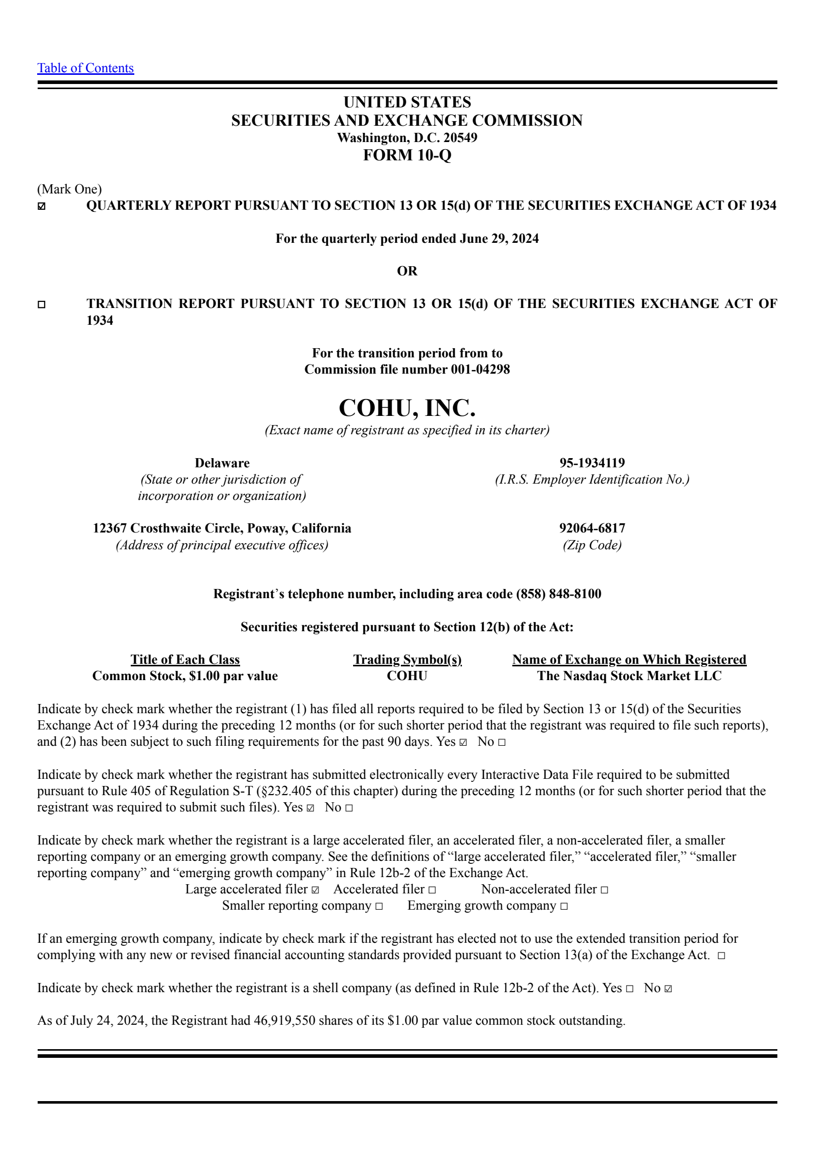 Cohu's Q2 2024 Quarterly report