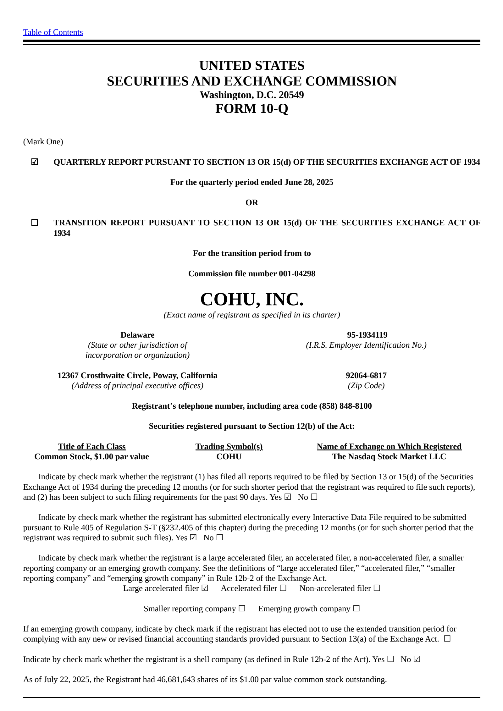 Cohu's Q2 2025 Quarterly report