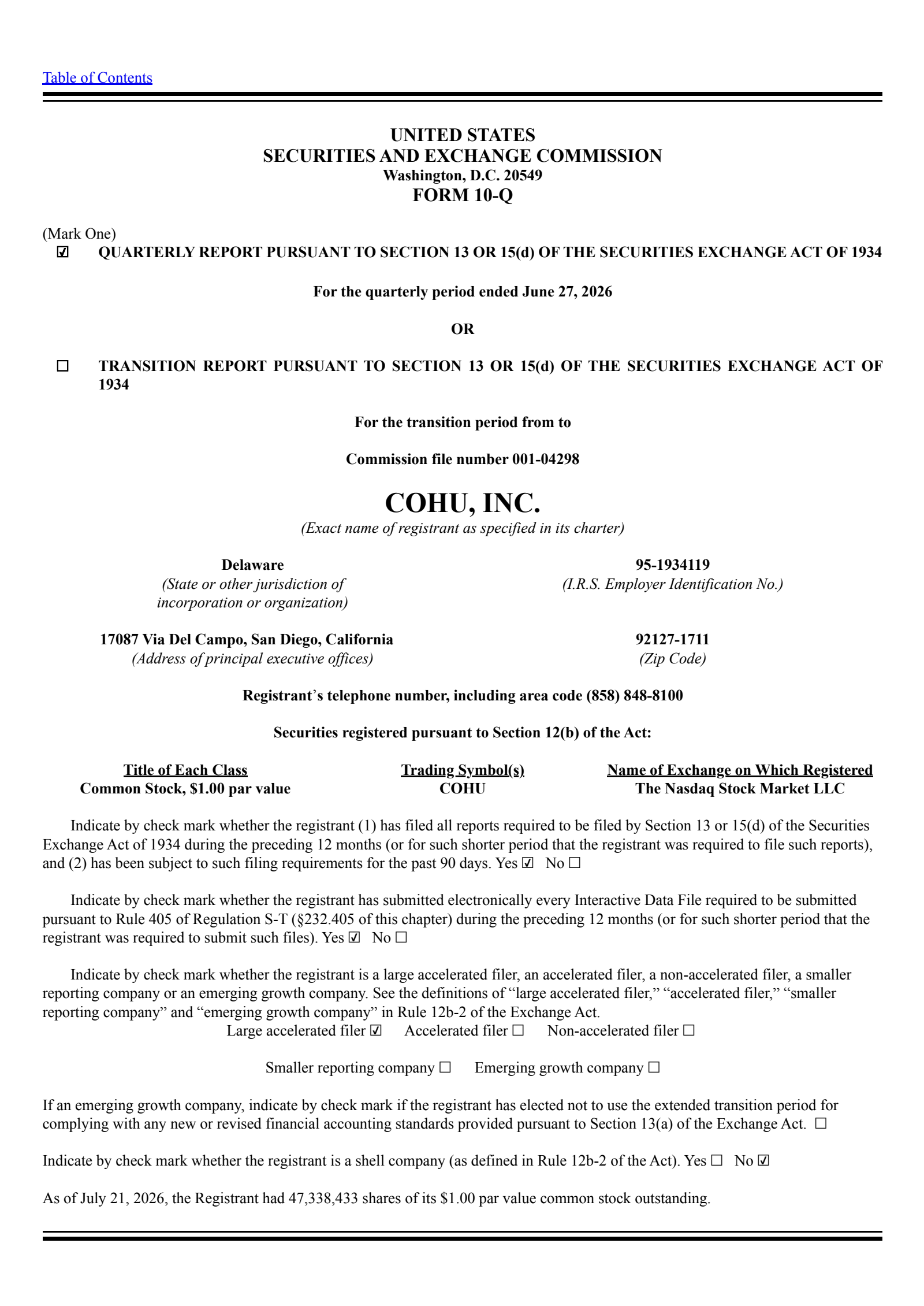 Cohu's Q2 2026 Quarterly report