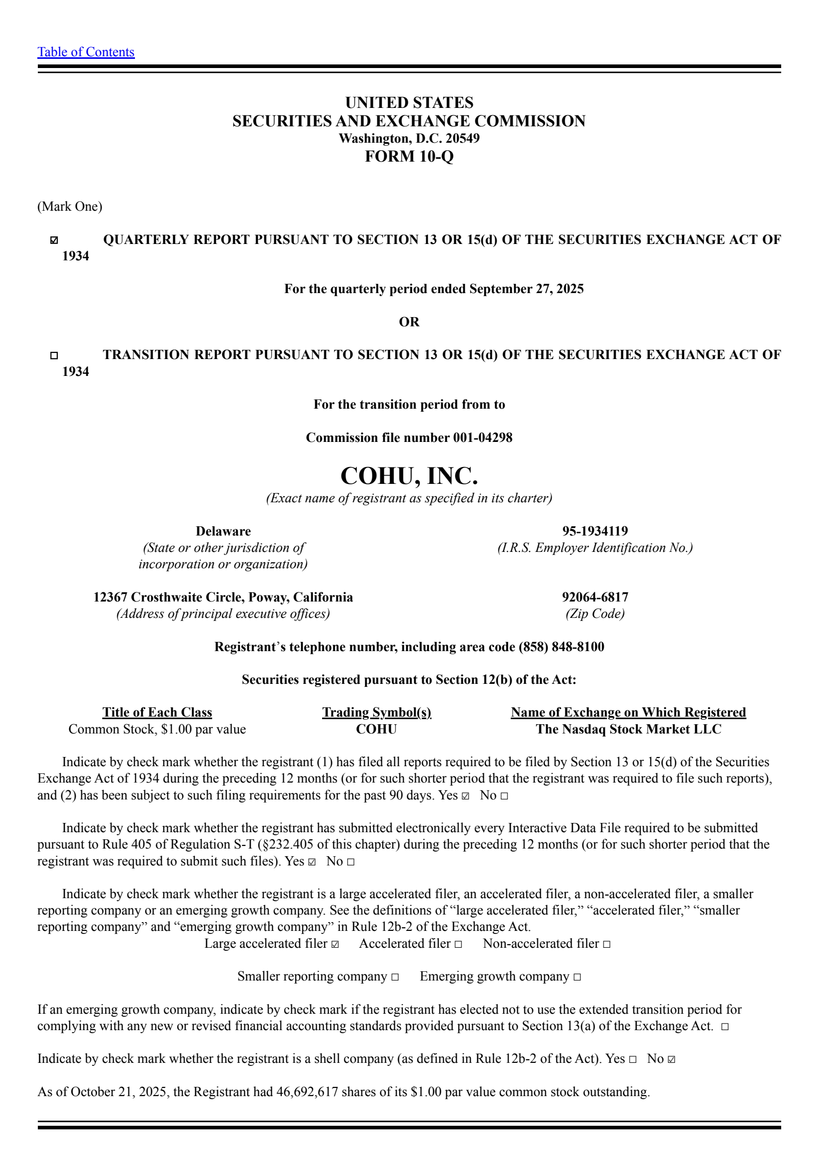 Cohu's Q3 2025 Quarterly Report