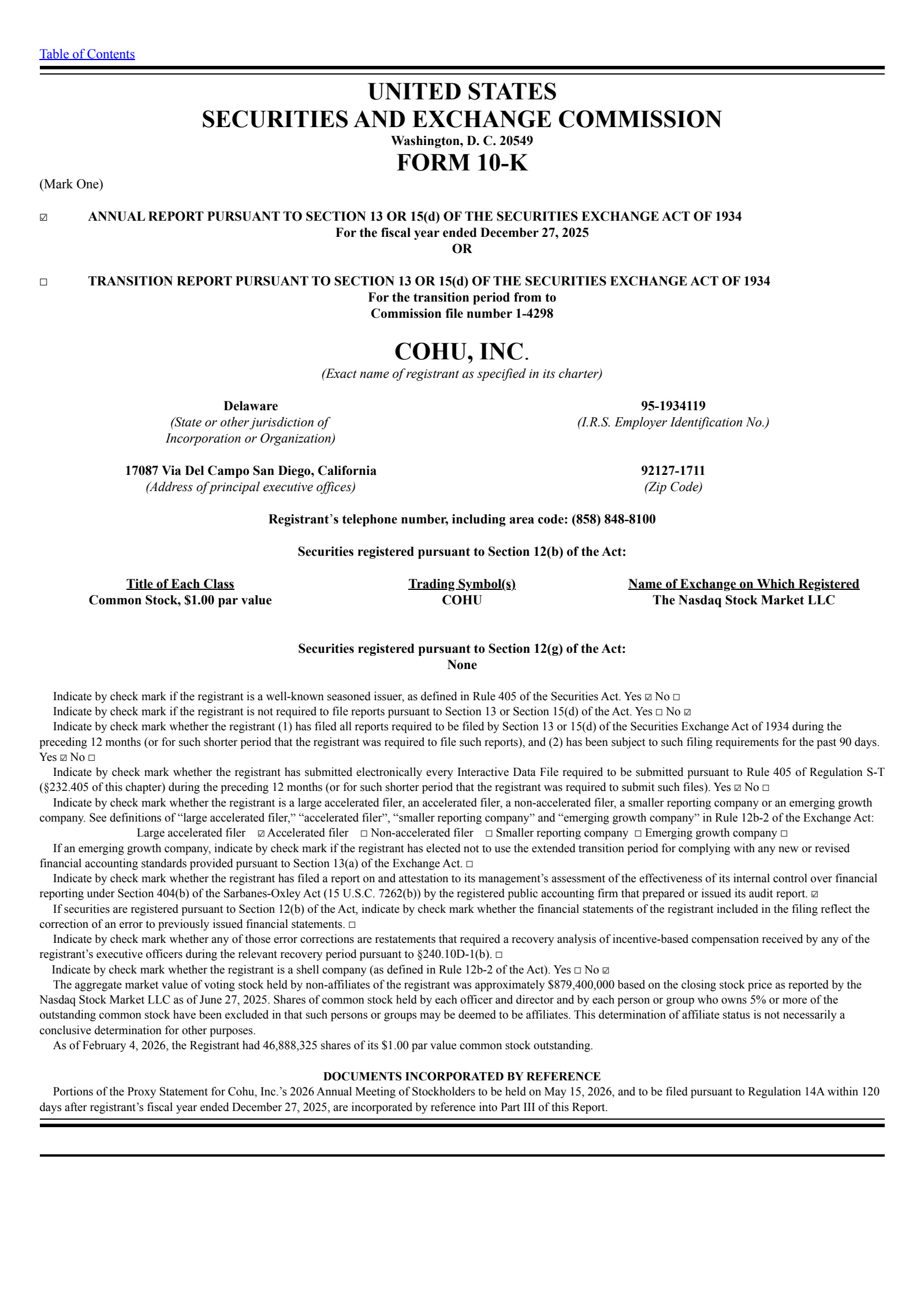 Cohu's Q4 2025 Annual report