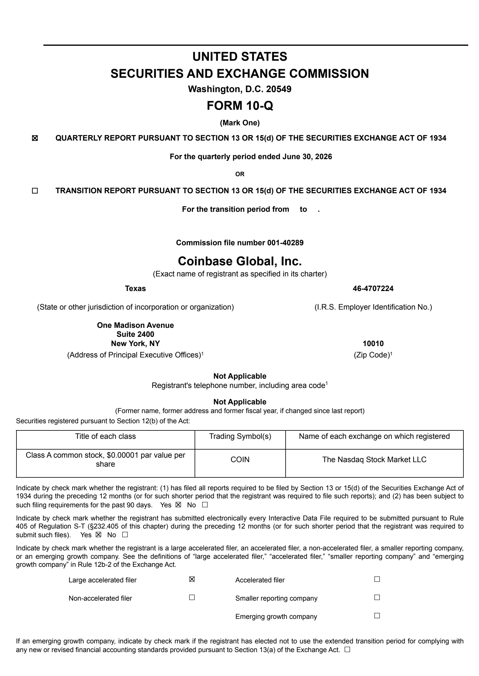 Coinbase Global's Q2 2026 Quarterly report