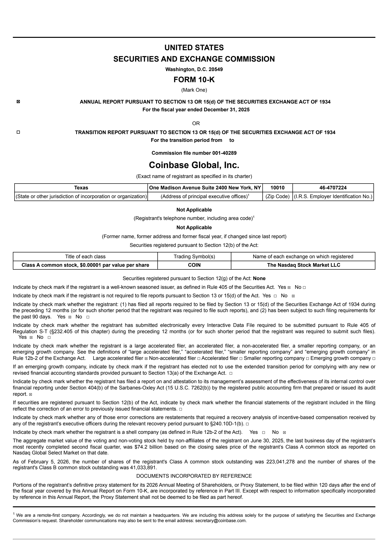 Coinbase Global's Q4 2025 Annual report
