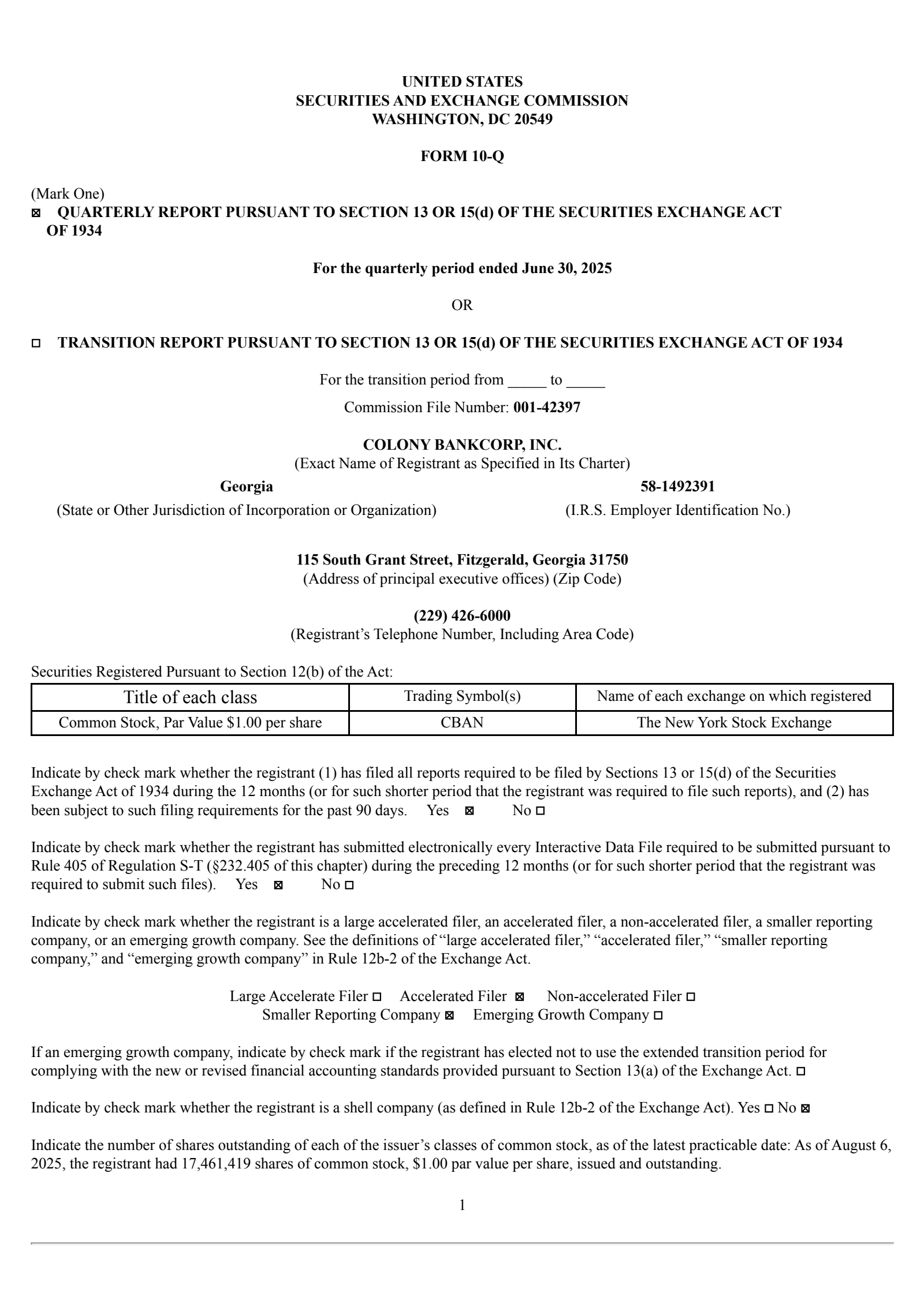 Colony Bankcorp's Q2 2025 Quarterly report