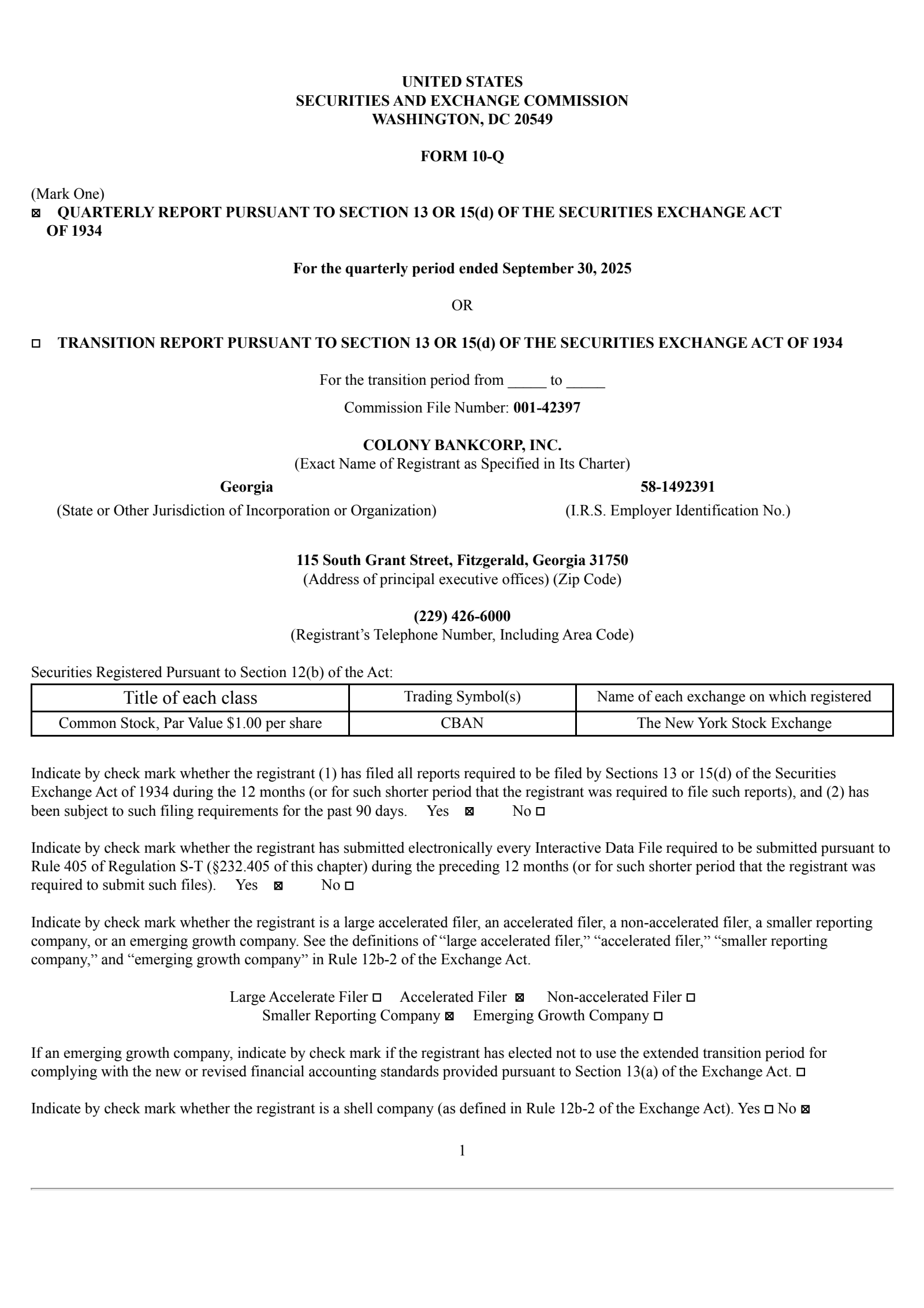 Colony Bankcorp's Q3 2025 Quarterly Report