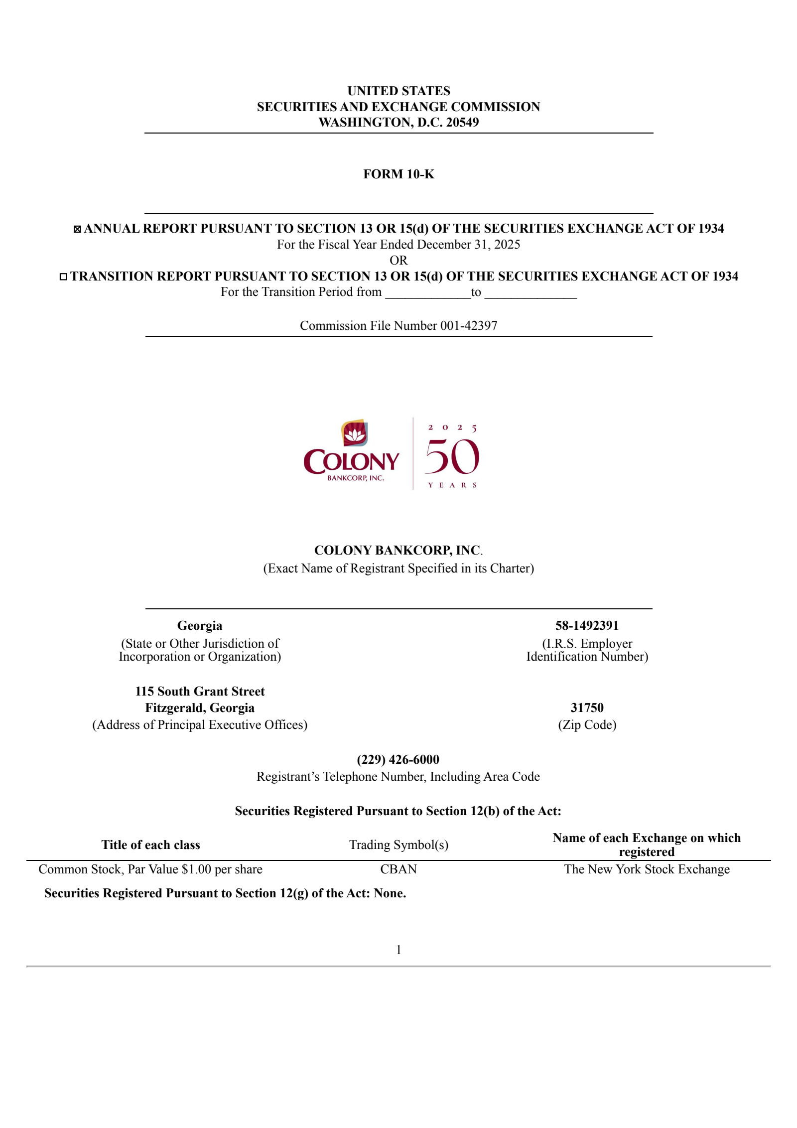 Colony Bankcorp's Q4 2025 Annual report