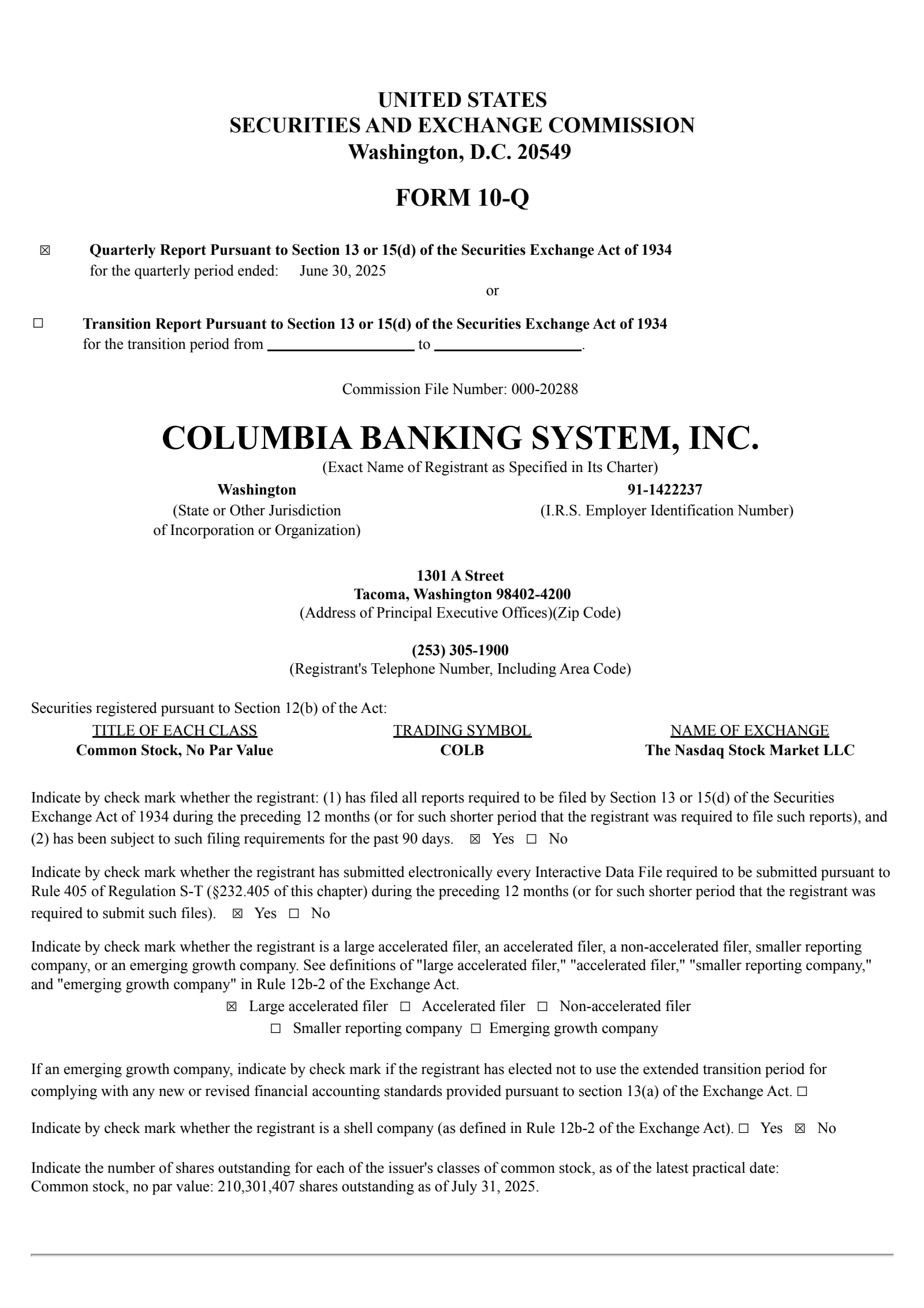 Columbia Banking System's Q2 2025 Quarterly report