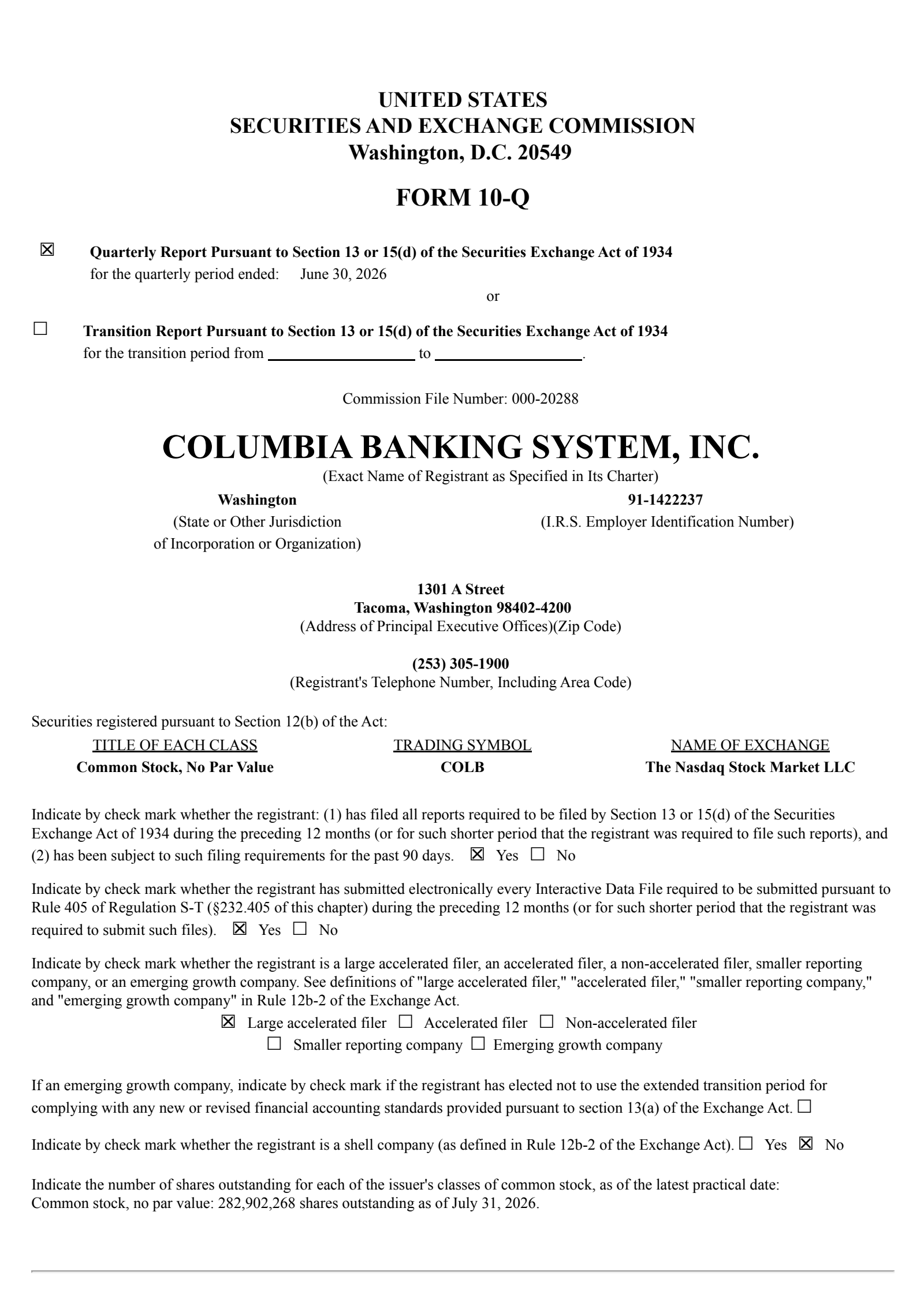 Columbia Banking System's Q2 2026 Quarterly report