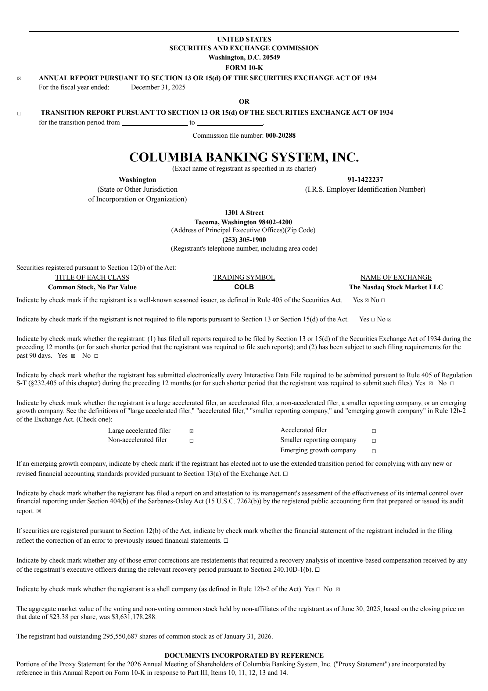 Columbia Banking System's Q4 2025 Annual report