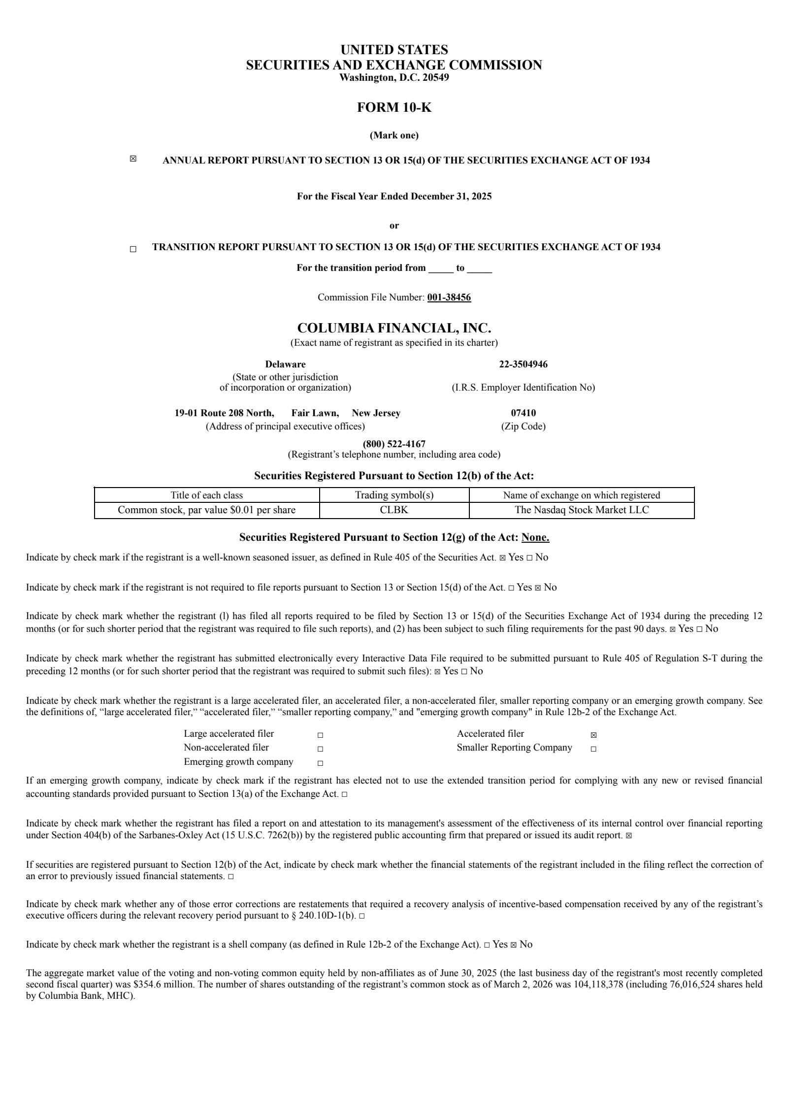 Columbia Financial's Q4 2025 Annual report