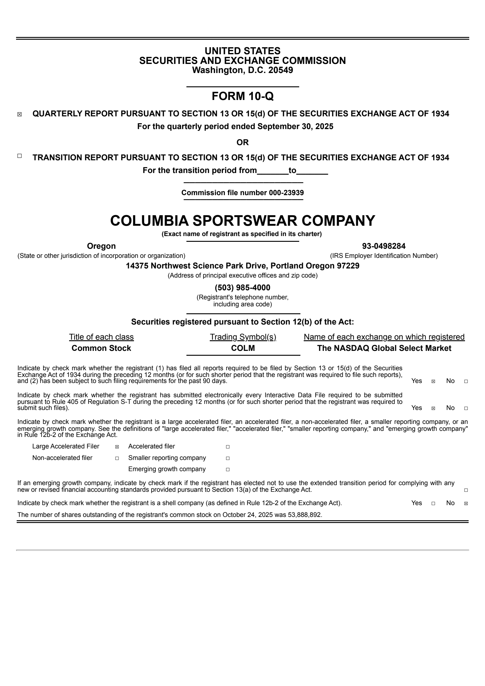 Columbia Sportswear's Q3 2025 Quarterly Report