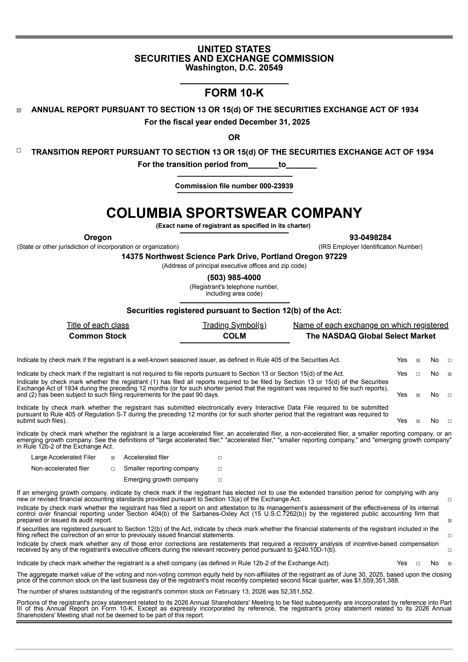 Columbia Sportswear's Q4 2025 Annual report