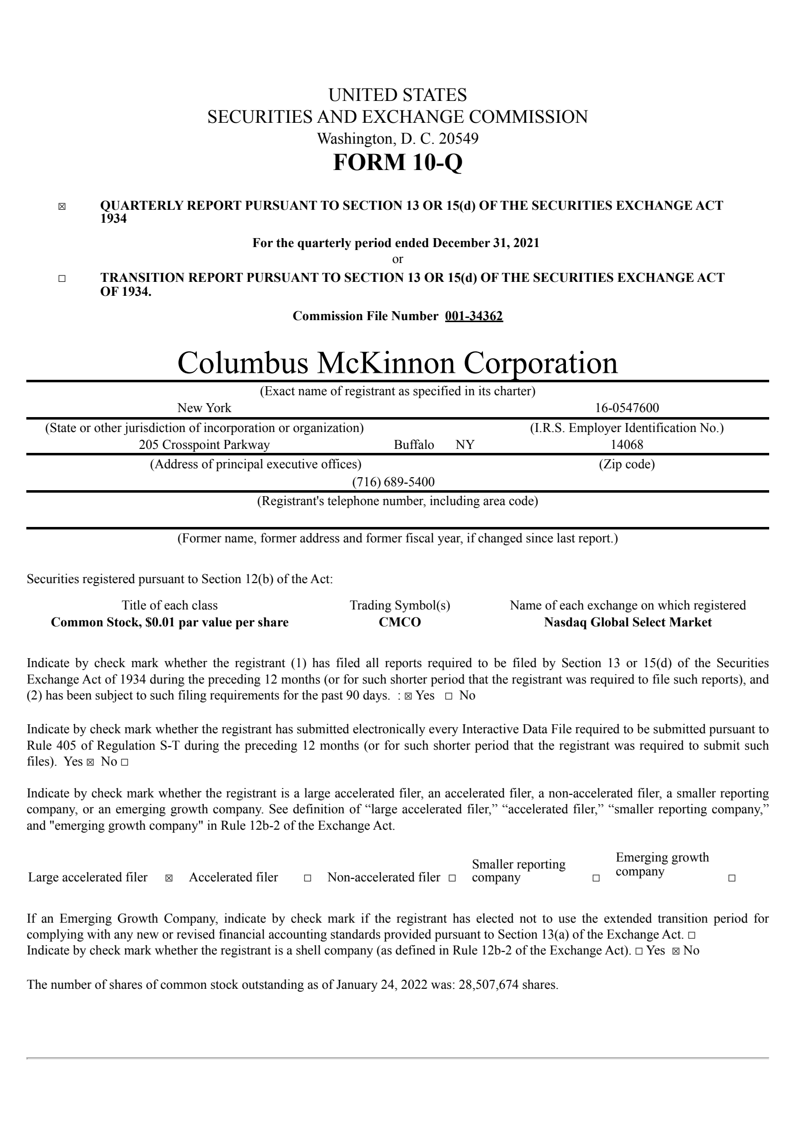 Columbus McKinnon's Q3 2022 Quarterly report