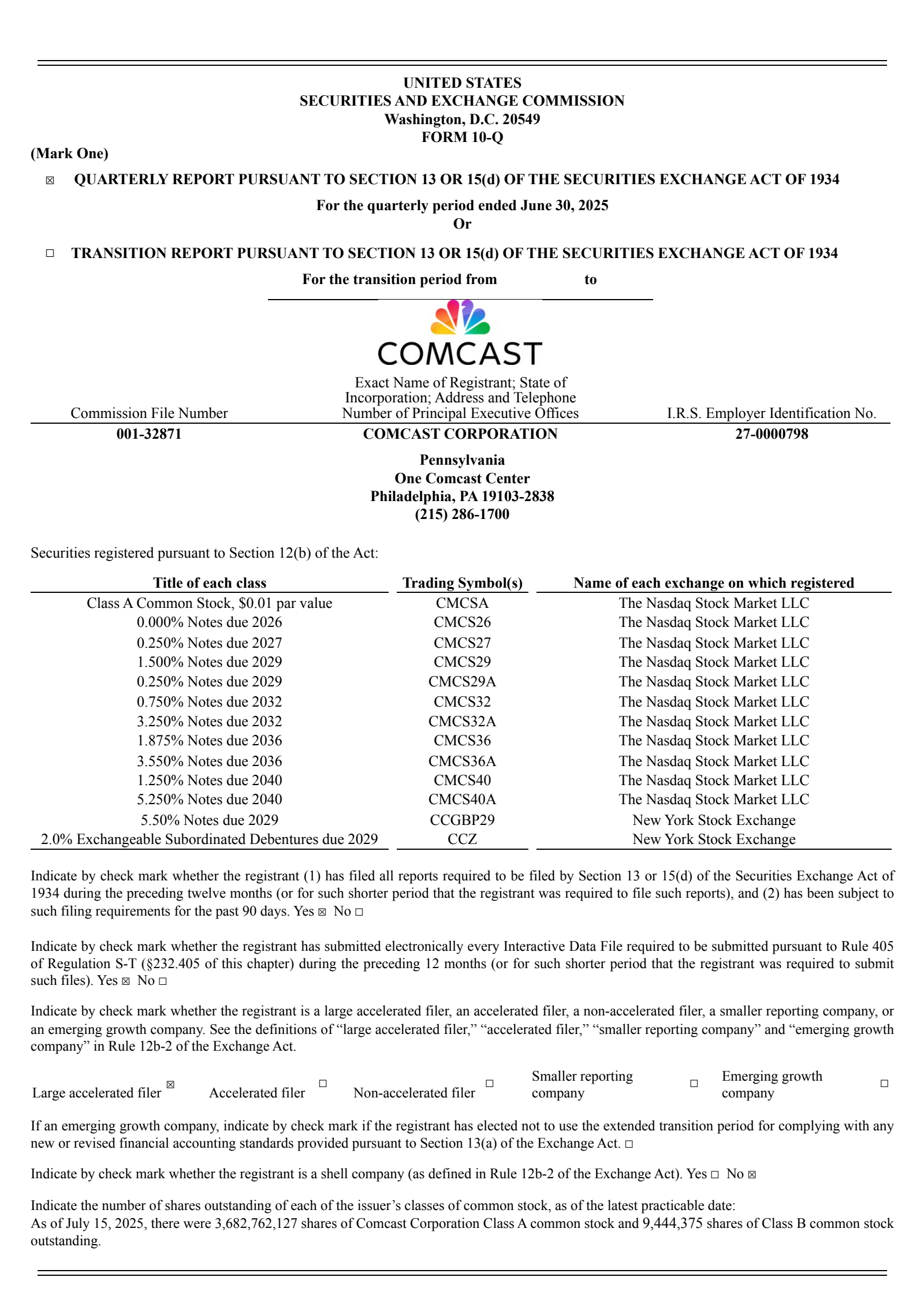 Comcast's Q2 2025 Quarterly report