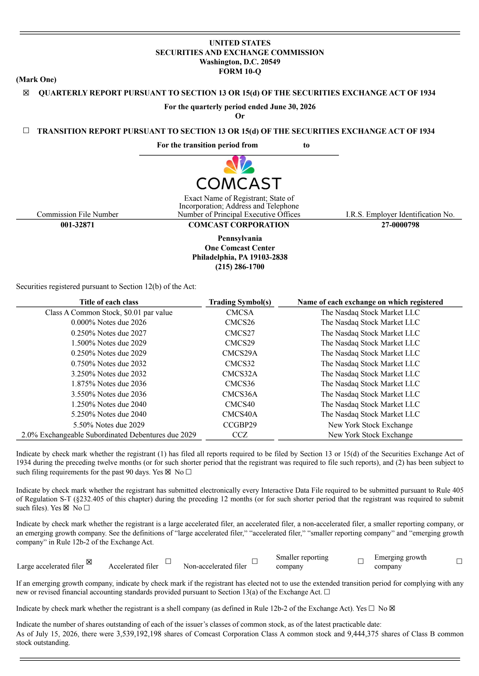 Comcast's Q2 2026 Quarterly report