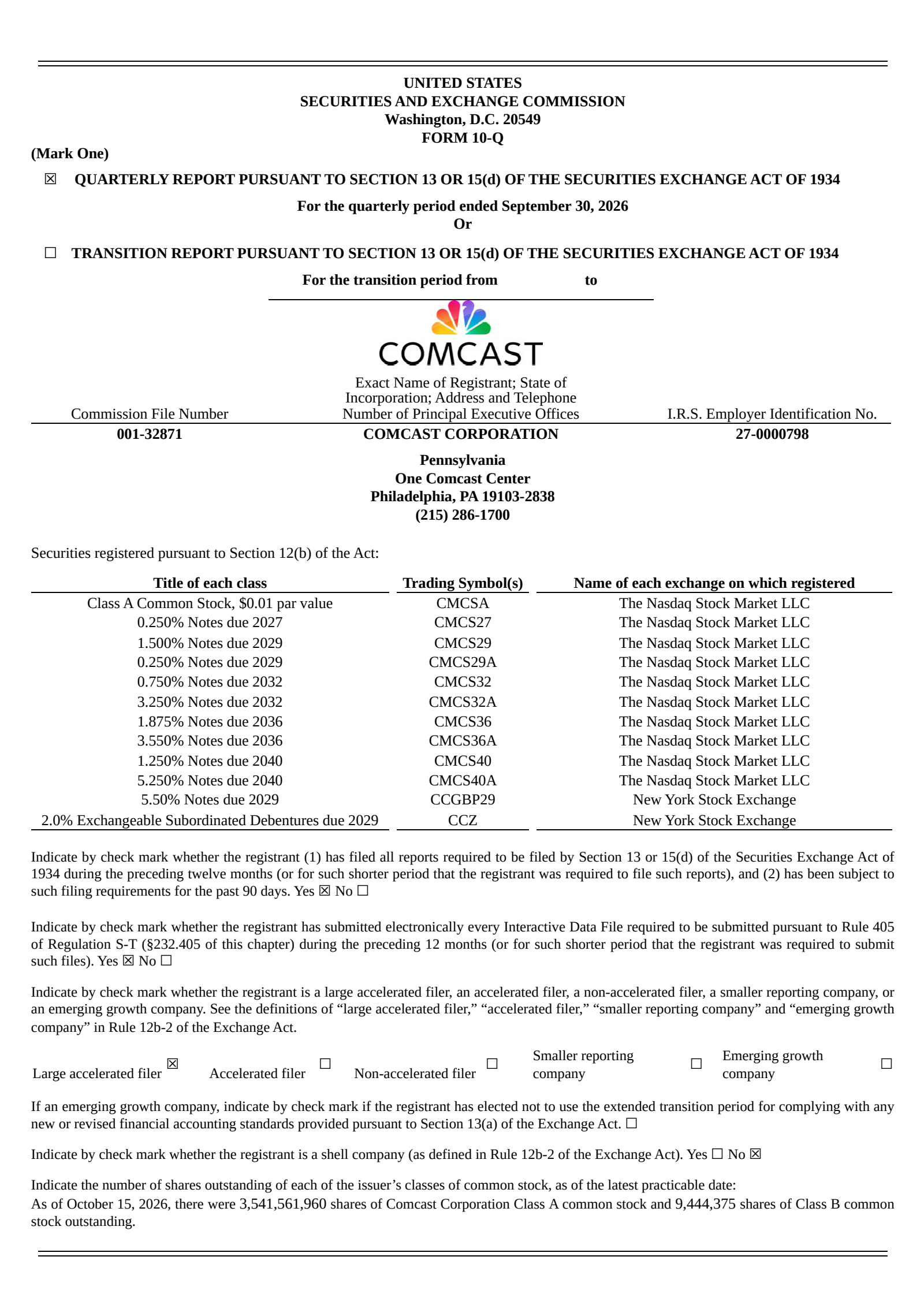 Comcast (CMCSA) Q3 2026 Earnings Results & Call Transcript