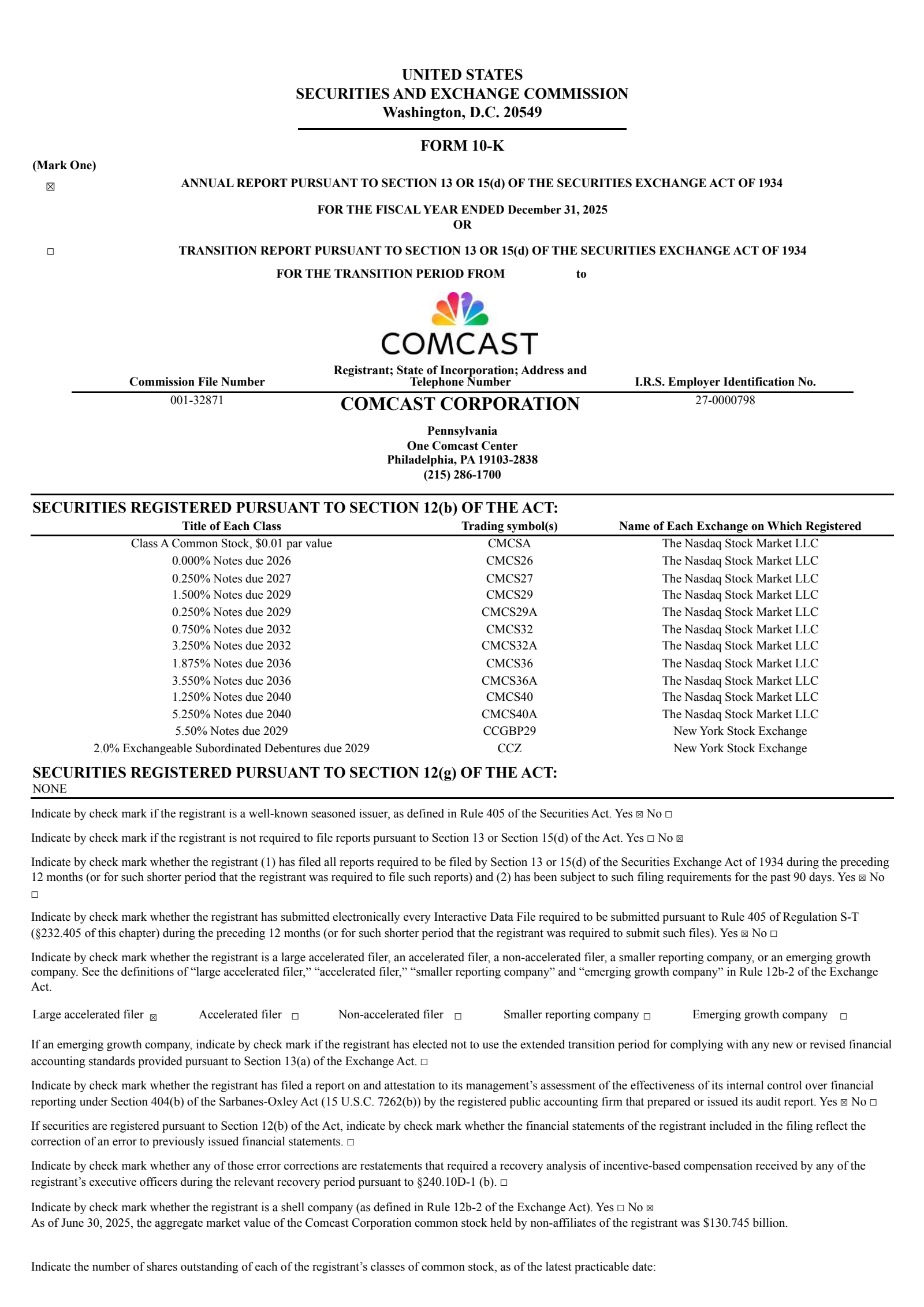 Comcast's Q4 2025 Annual report