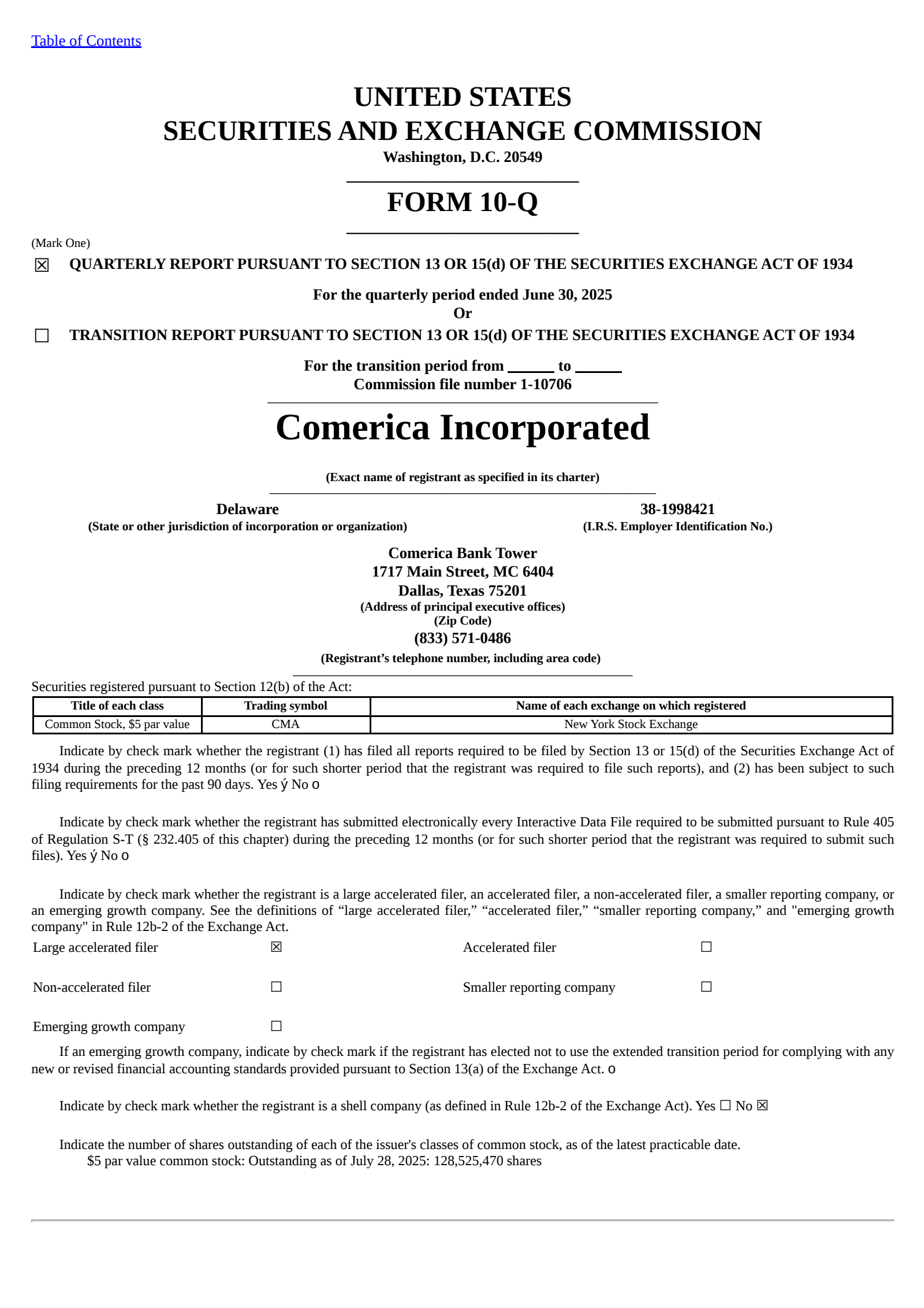 Comerica's Q2 2025 Quarterly report