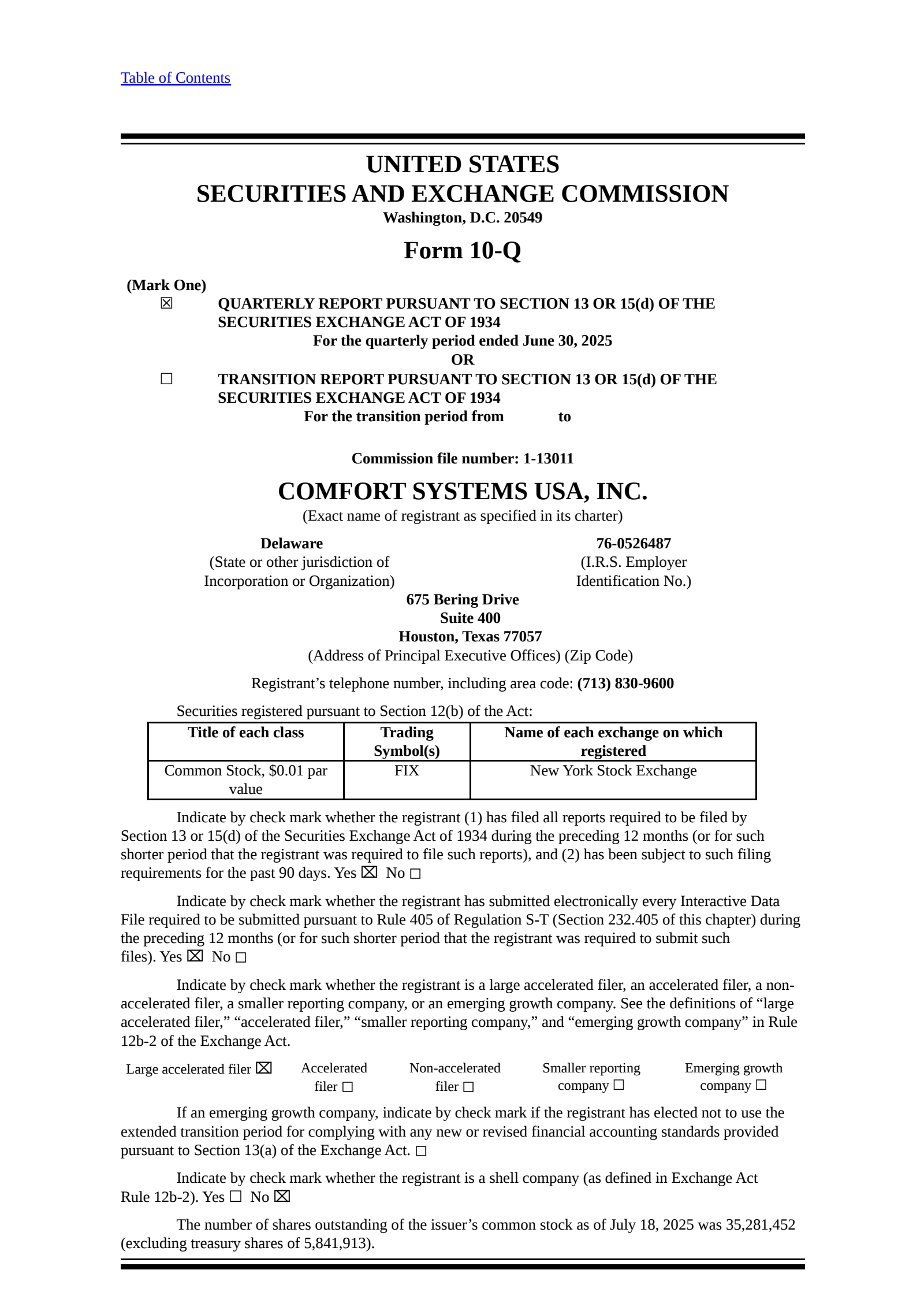 Comfort Systems USA's Q2 2025 Quarterly report