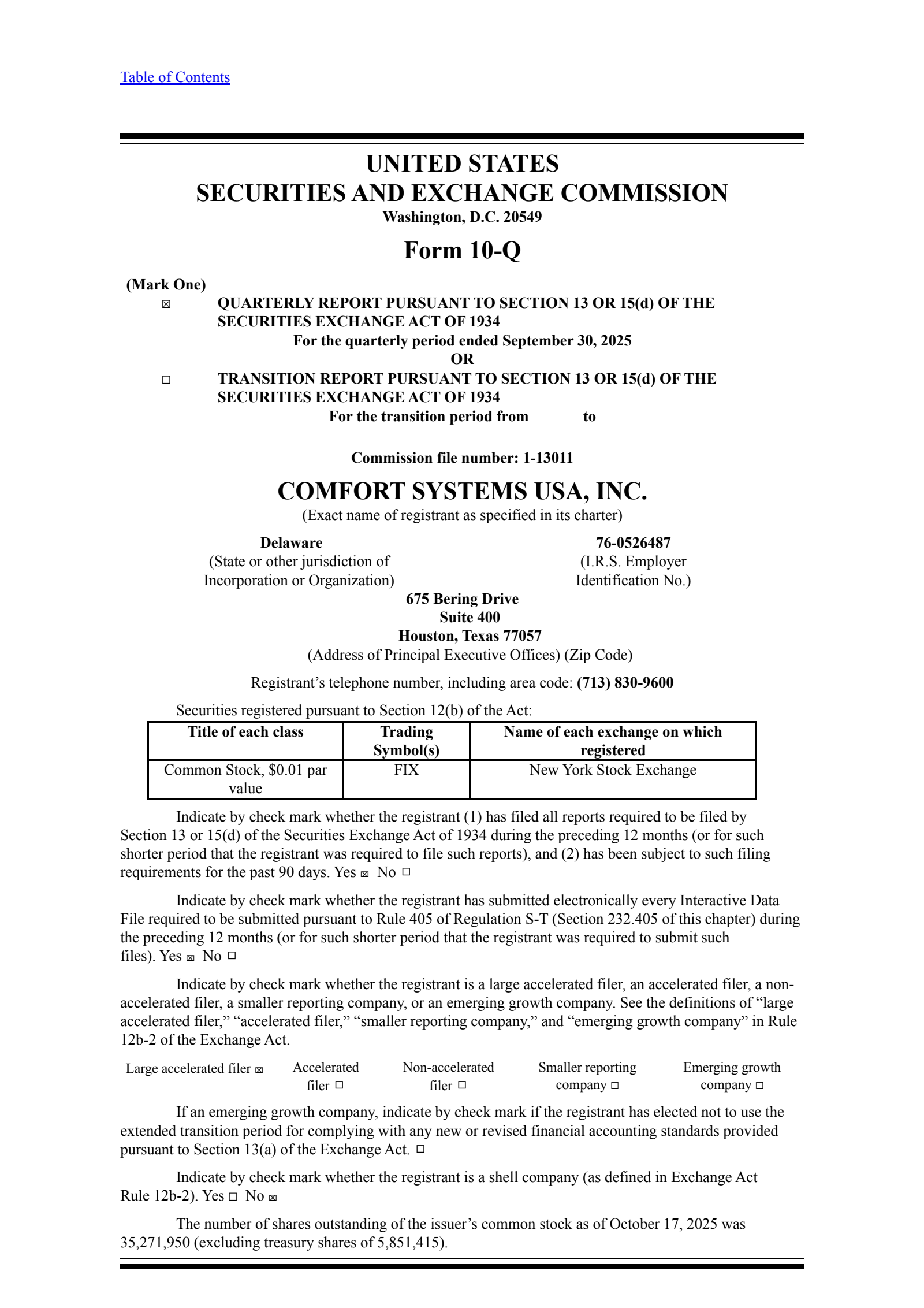 Comfort Systems USA's Q3 2025 Quarterly Report