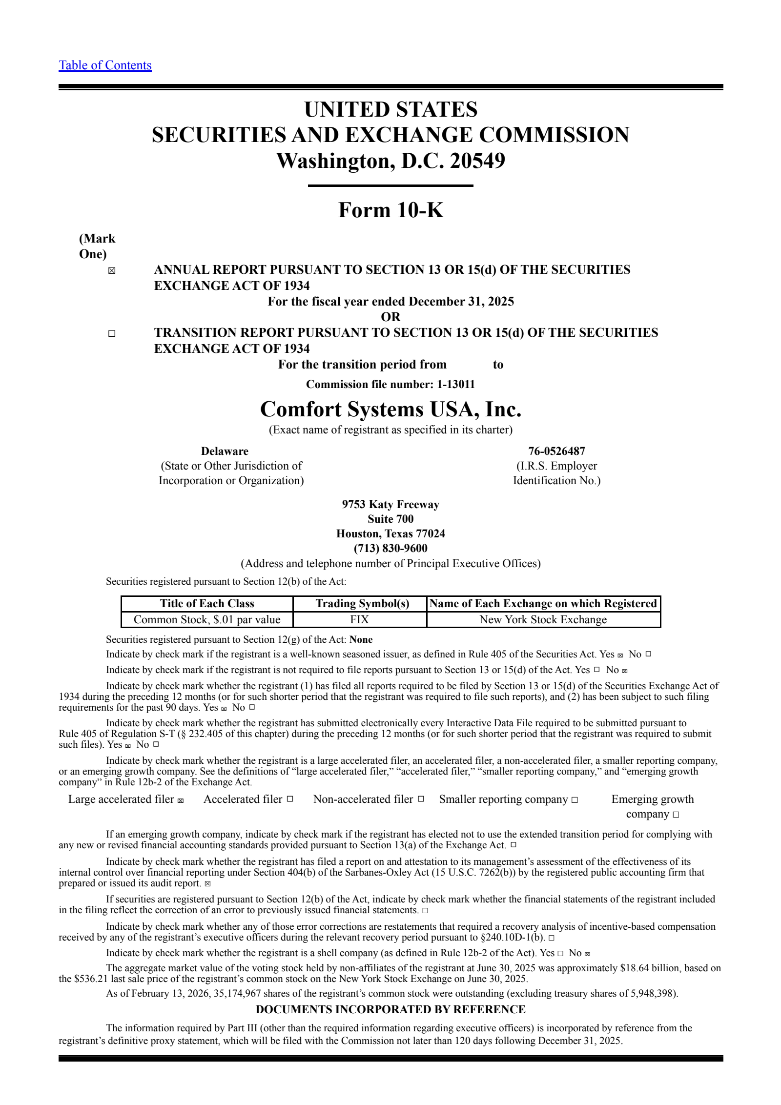 Comfort Systems USA's Q4 2025 Annual report