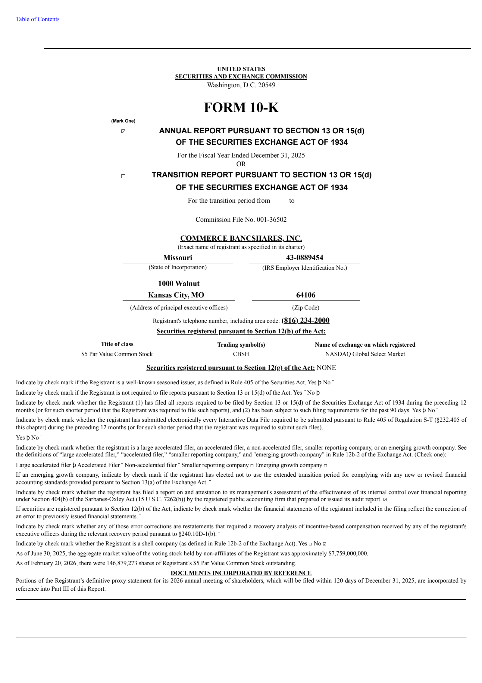 Commerce Bancshares' Q4 2025 Annual report