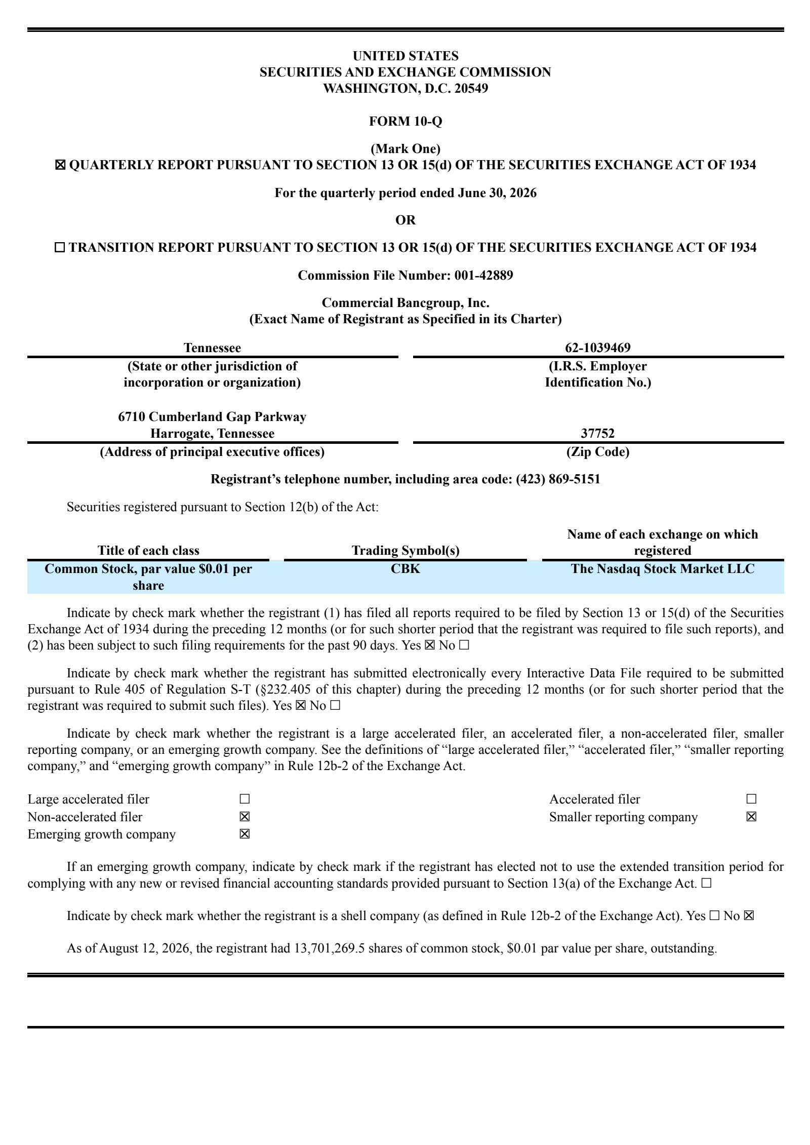 Commercial Bancgroup's Q2 2026 Quarterly report