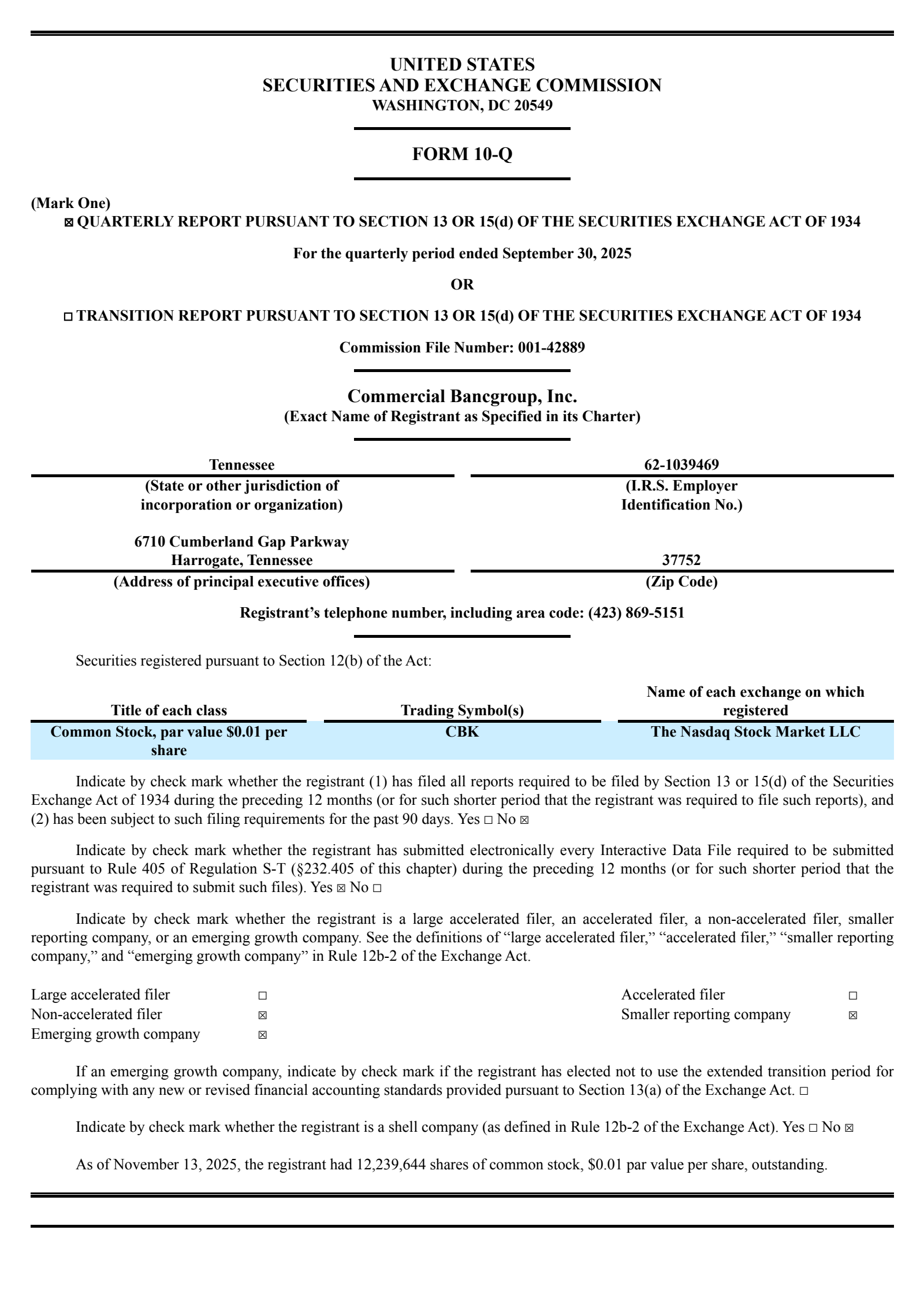 Commercial Bancgroup's Q3 2025 Quarterly Report