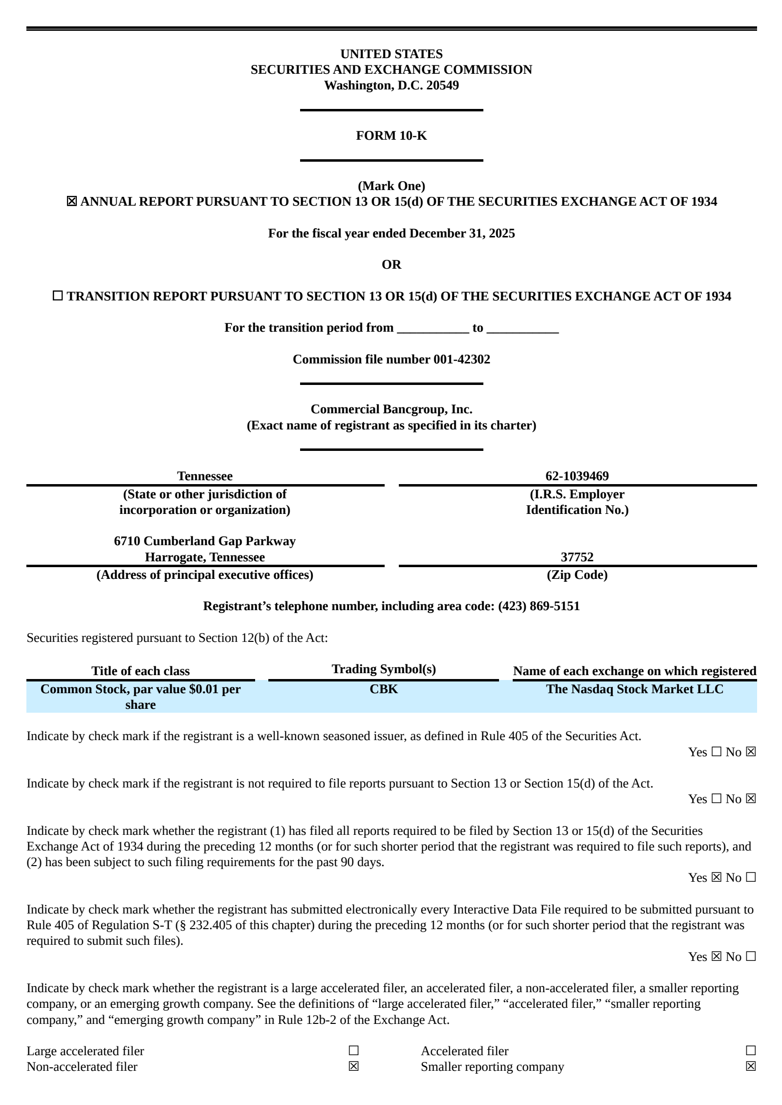 Commercial Bancgroup's Q4 2025 Annual report