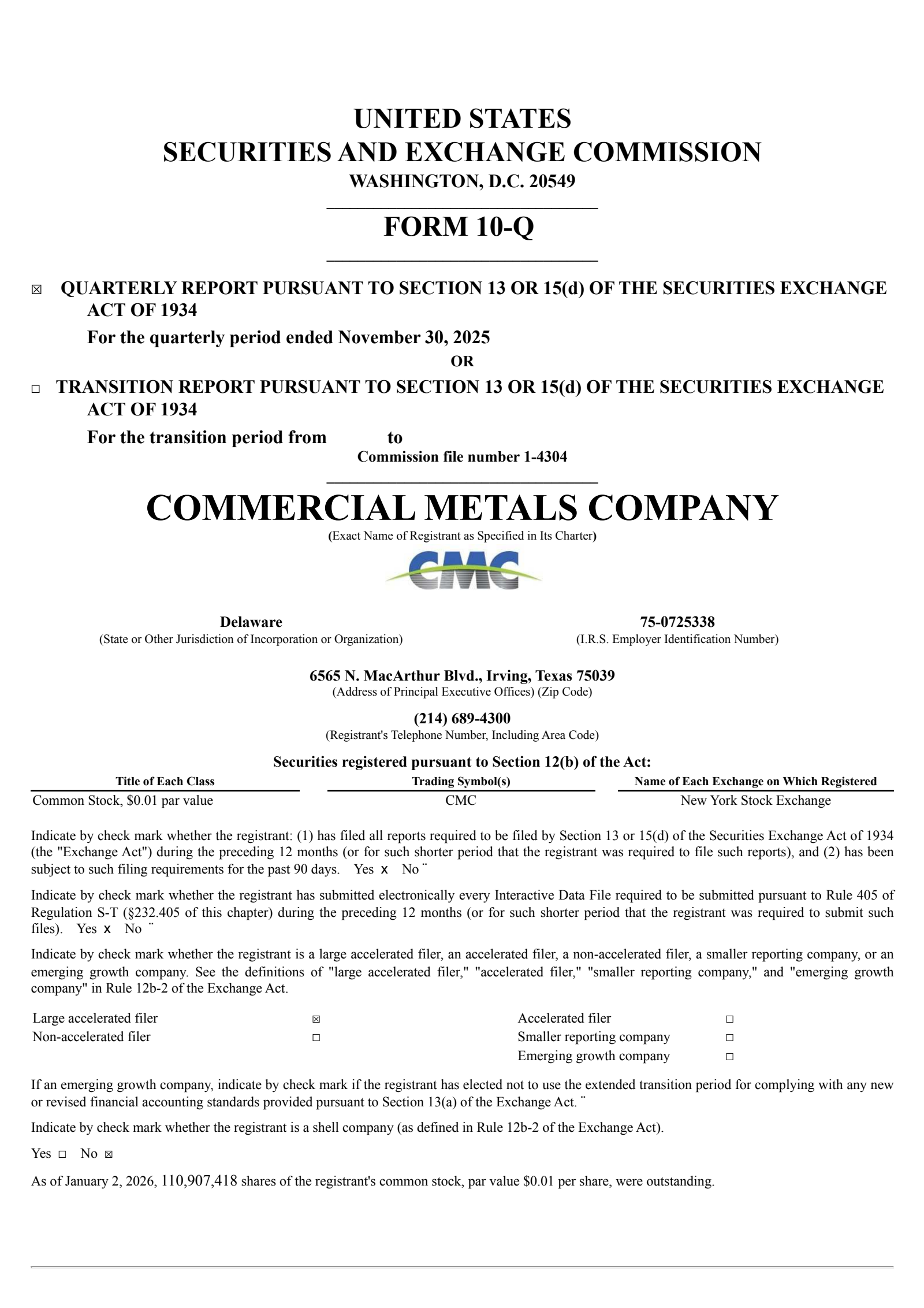Commercial Metals' Q1 2026 Quarterly Report