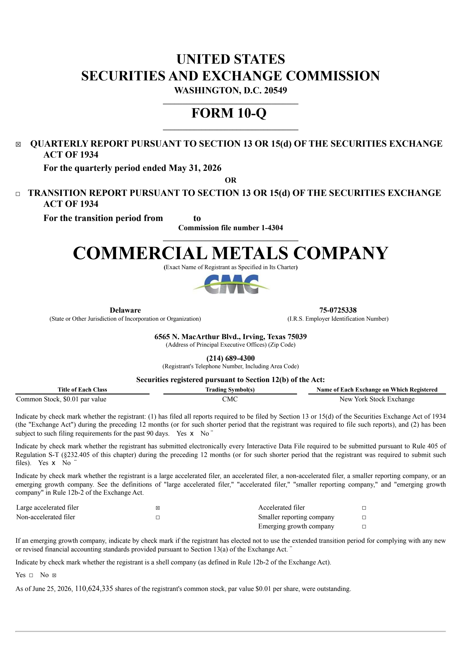 Commercial Metals' Q3 2026 Quarterly report